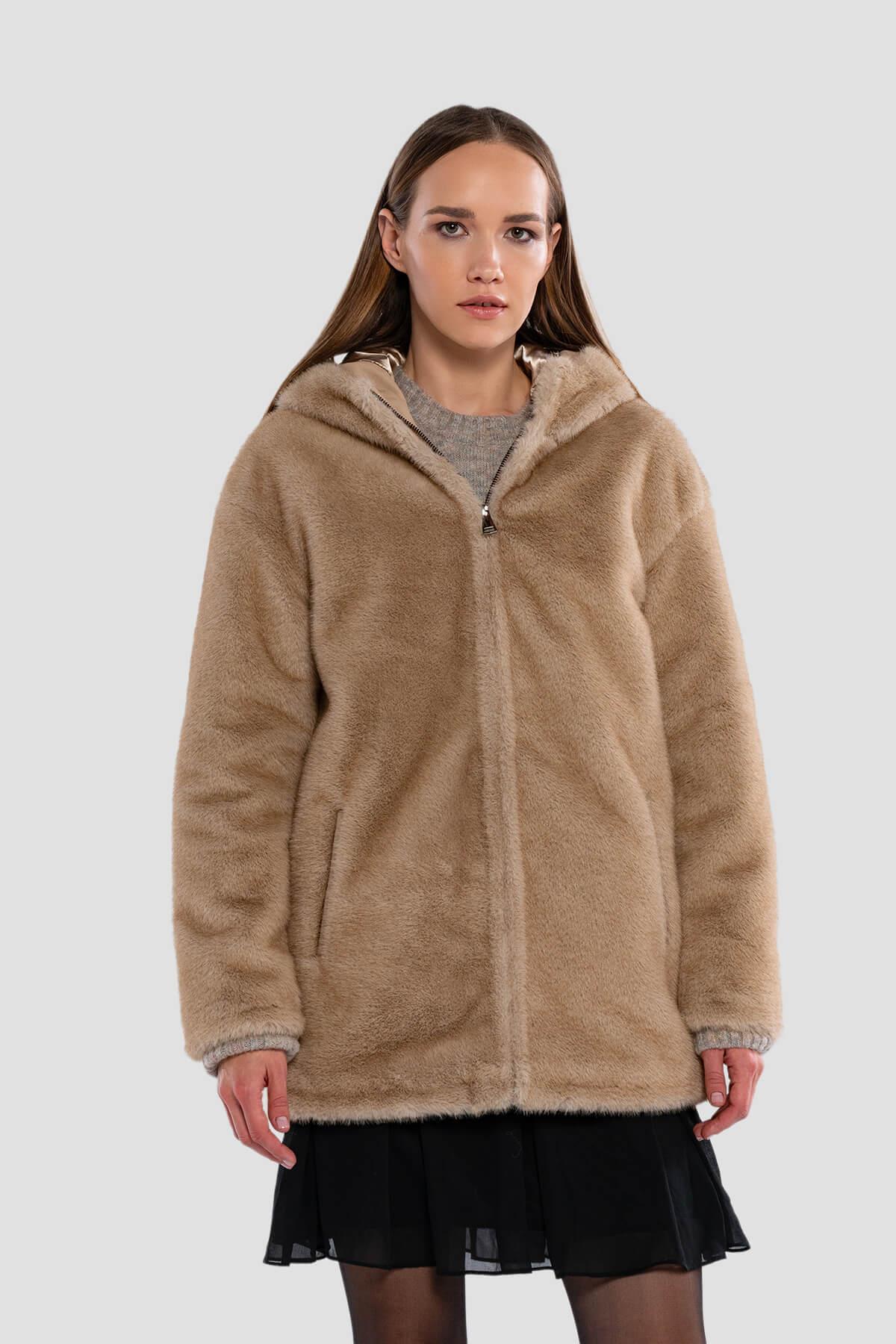 Tamer Tanca Kadın Peluş Vizon  Kumaş Mont Deri Mont