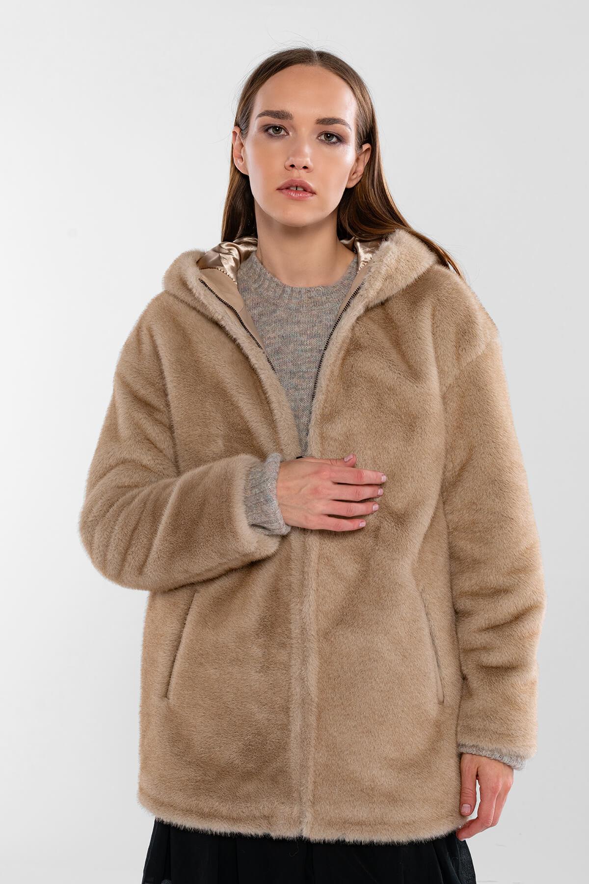 Tamer Tanca Kadın Peluş Vizon  Kumaş Mont Deri Mont