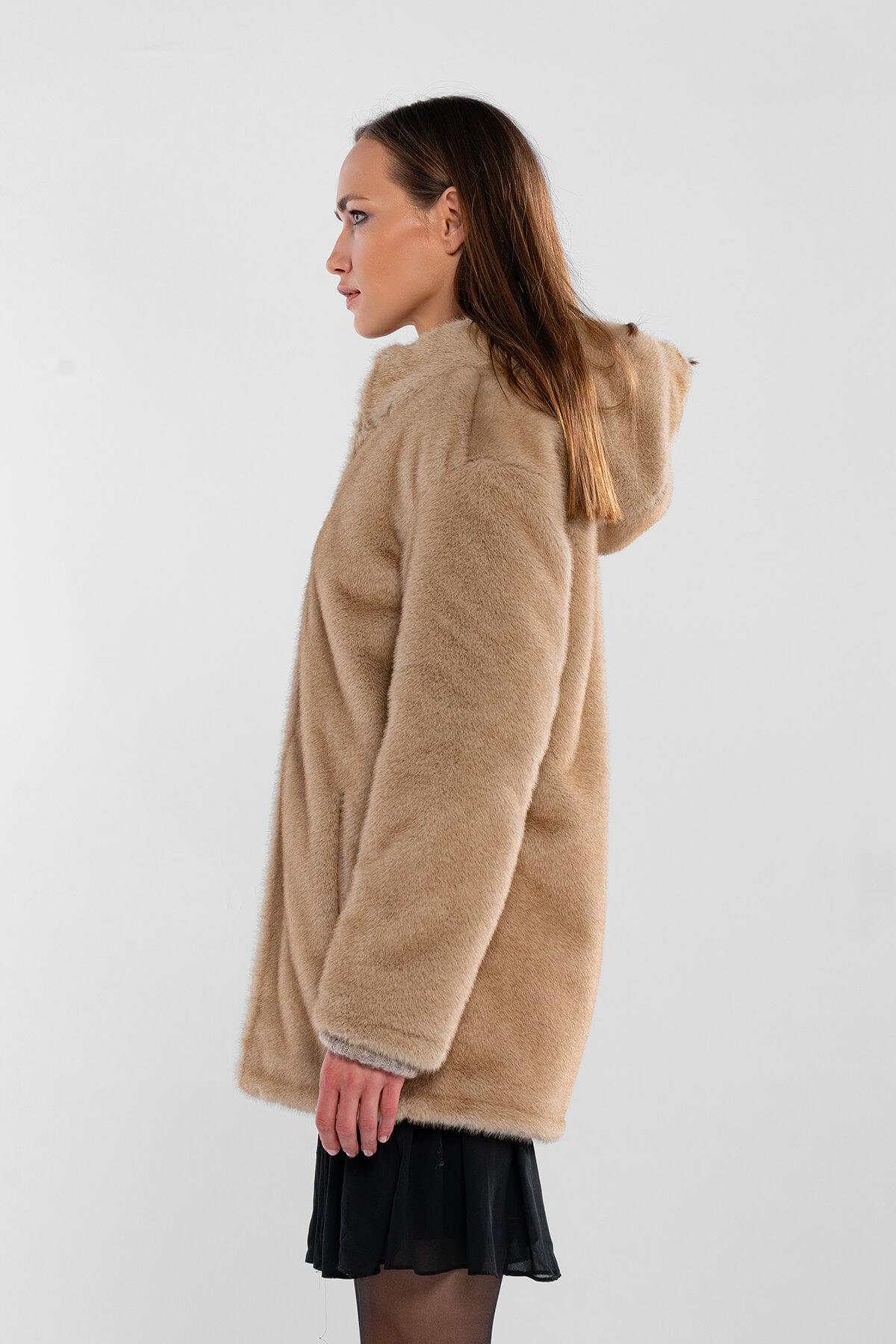 Tamer Tanca Kadın Peluş Vizon  Kumaş Mont Deri Mont