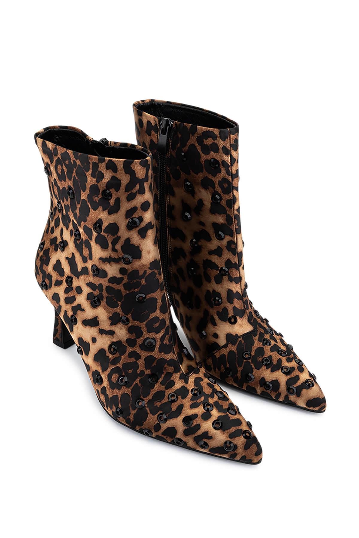 Tamer Tanca Kadın Saten Leopar Topuklu Bot
