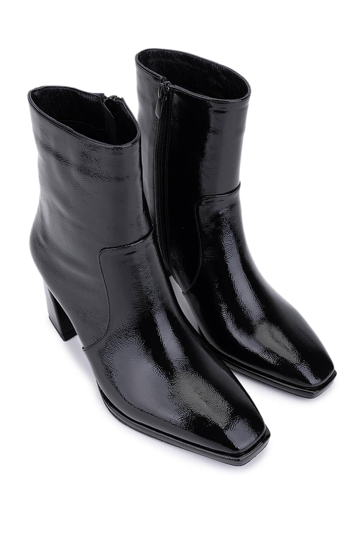 Tamer Tanca Kadın Siyah Kırışık Rugan Topuklu Bot