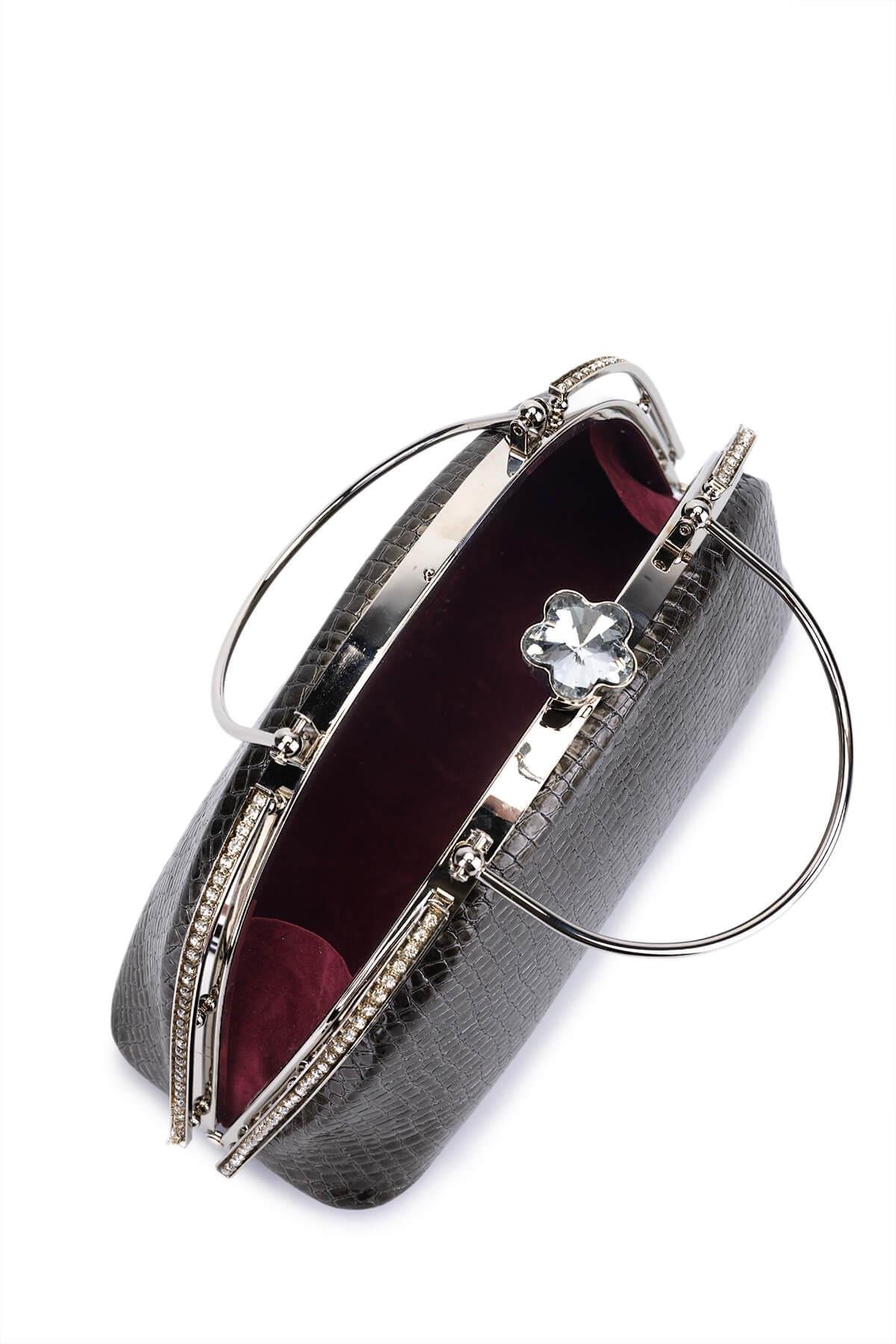 Tamer Tanca Kadın Suni Deri Antrasit Abiye Çanta