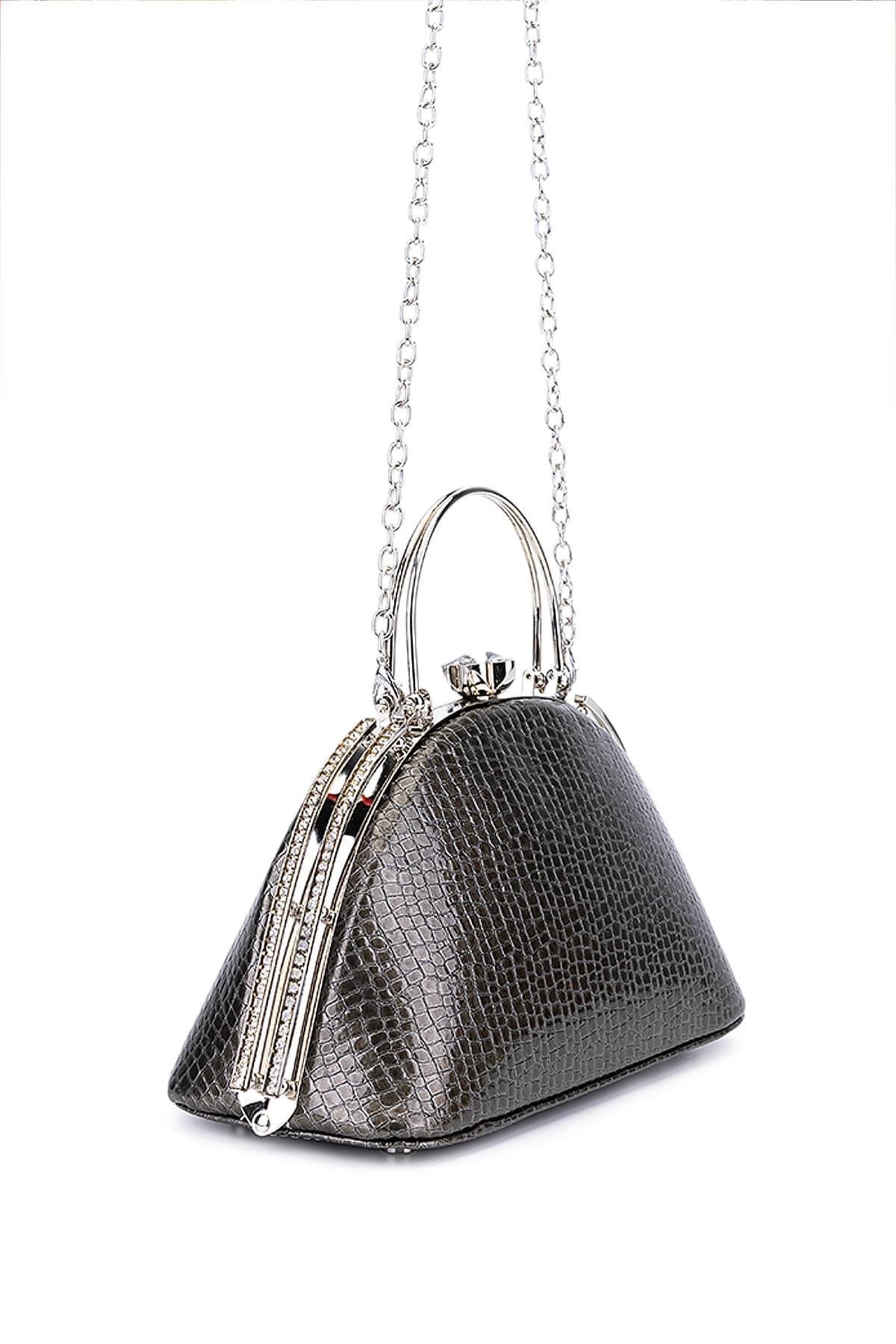 Tamer Tanca Kadın Suni Deri Antrasit Abiye Çanta