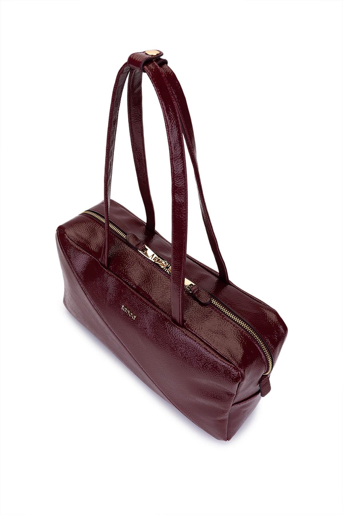 Tamer Tanca Kadın Suni Deri Bordo Rugan Kol Çantası