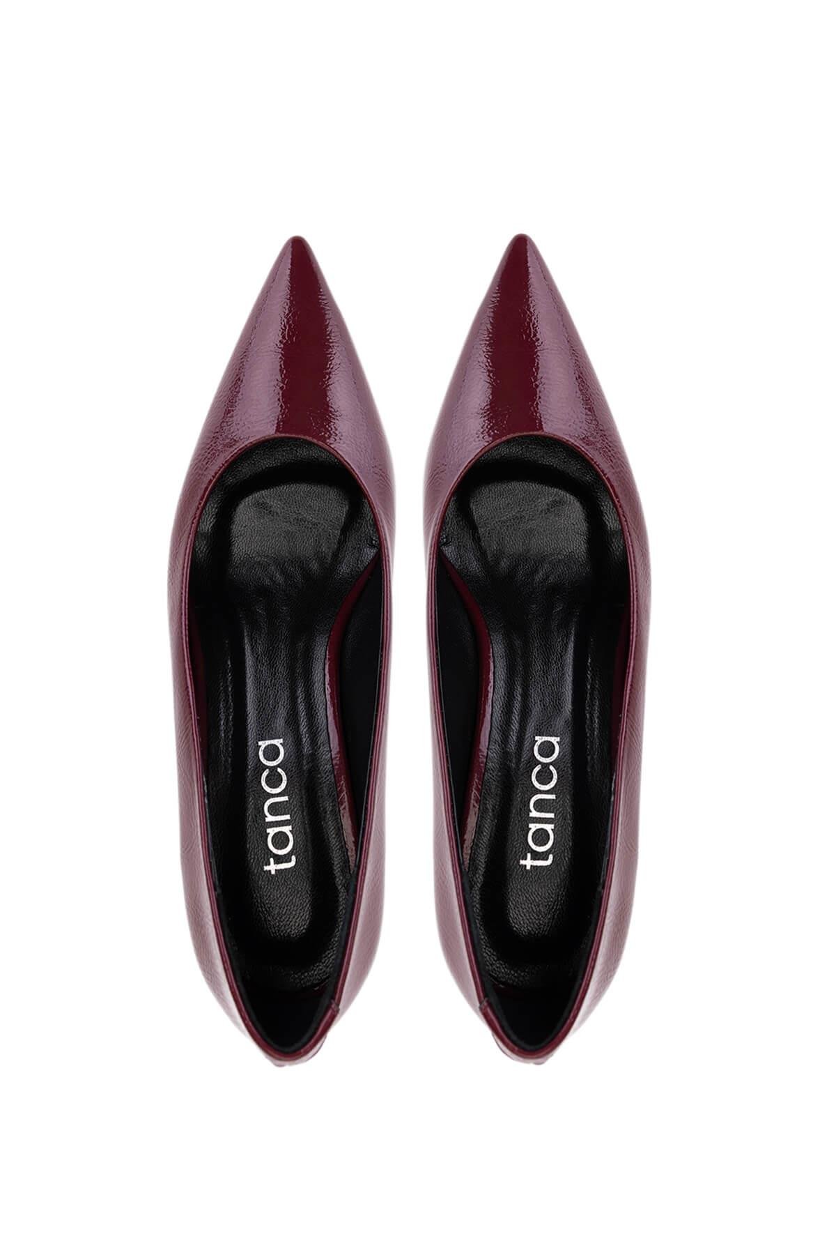 Tamer Tanca Kadın Suni Deri Bordo Rugan Topuklu Ayakkabı