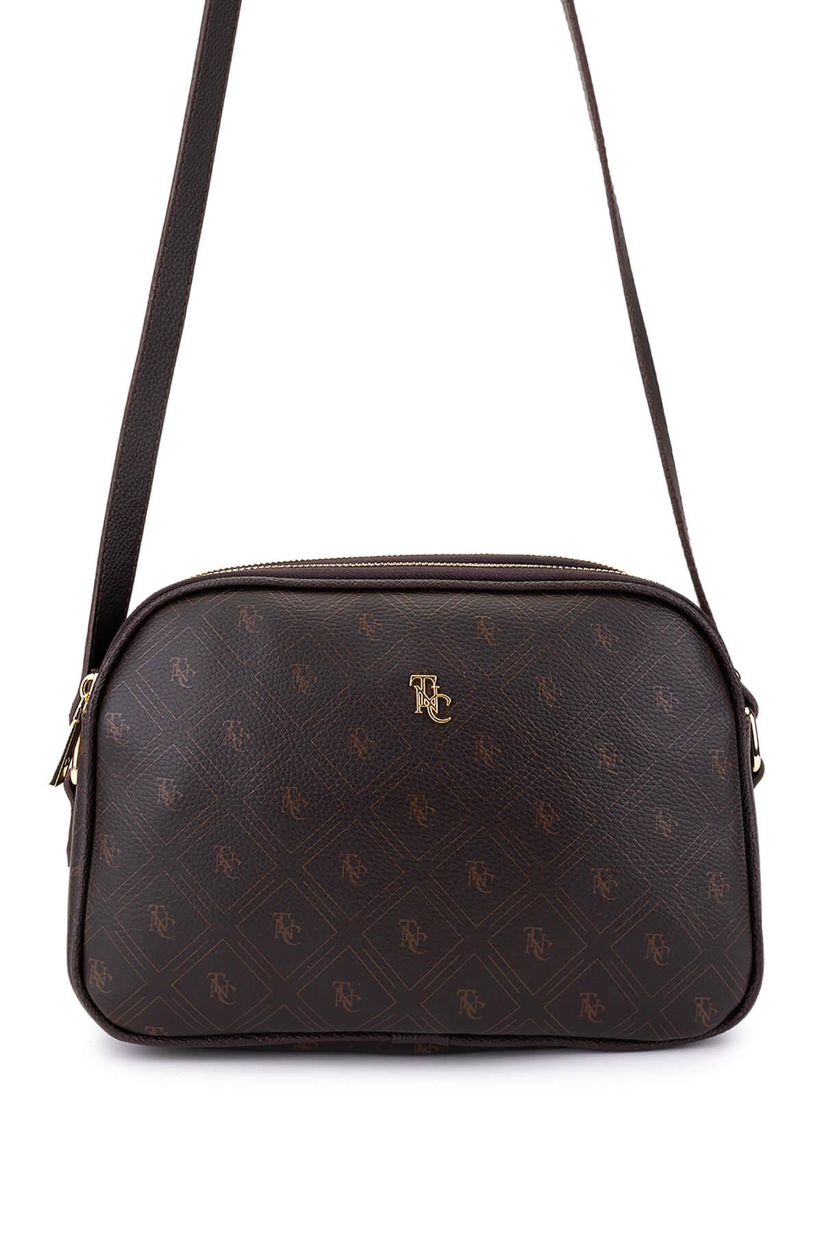 Tamer Tanca Kadın Suni Deri Kahverengi Desen Postacı Çanta