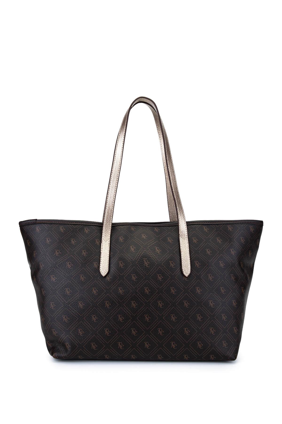 Tamer Tanca Kadın Suni Deri Kahverengi Desen Kol Çantası