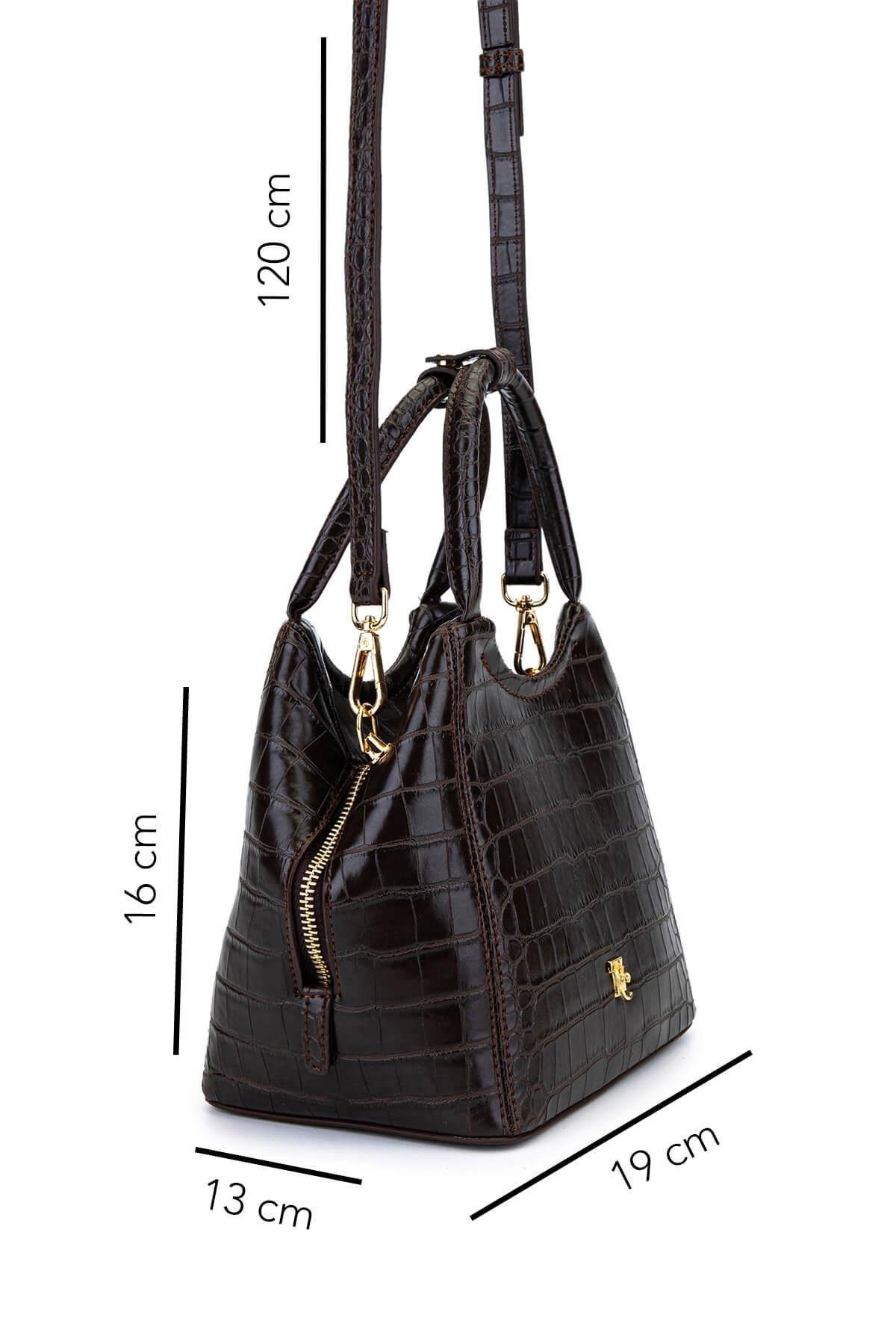 Tamer Tanca Kadın Suni Deri Kahverengi Kroko Kol Çantası