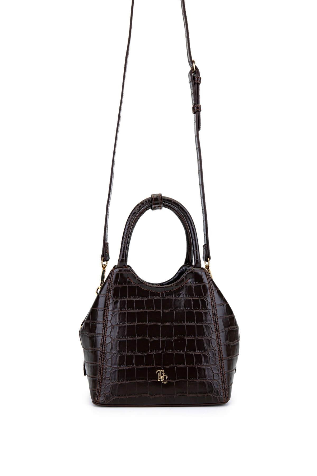 Tamer Tanca Kadın Suni Deri Kahverengi Kroko Kol Çantası