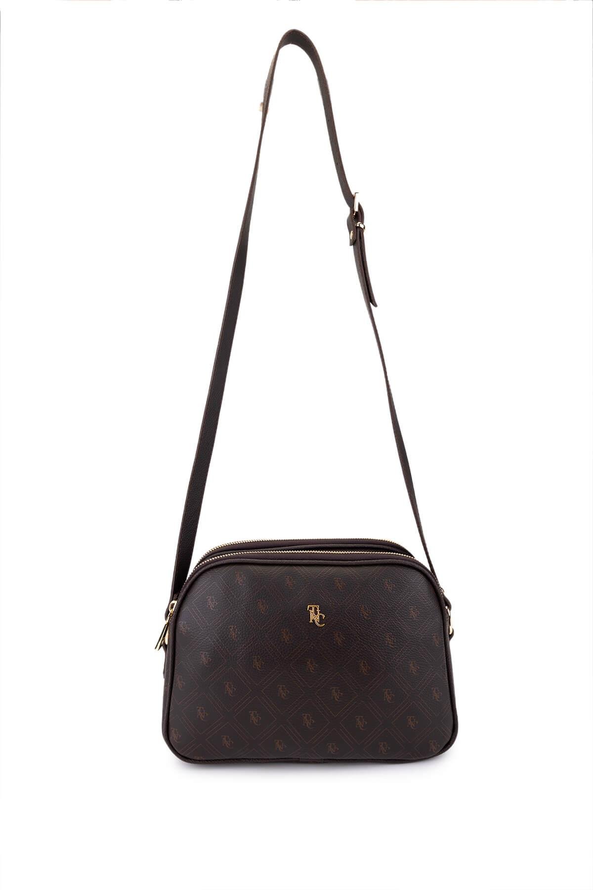 Tamer Tanca Kadın Suni Deri Kahverengi Desen Postacı Çanta