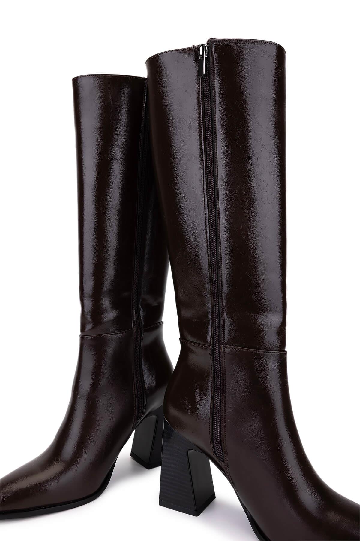 Tamer Tanca Kadın Suni Deri Kahverengi Topuklu Çizme