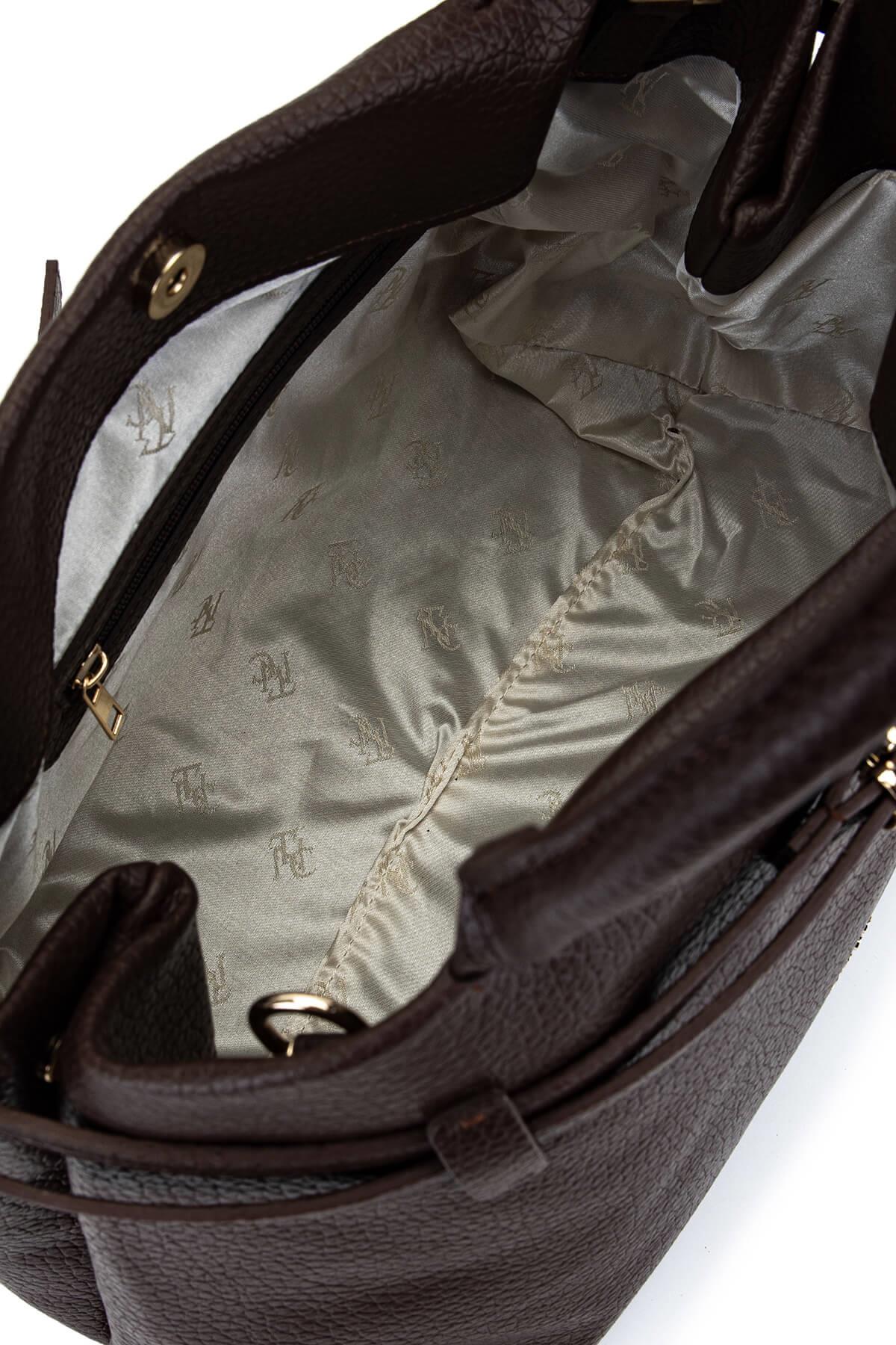 Tamer Tanca Kadın Suni Deri Kahverengi Kol Çantası