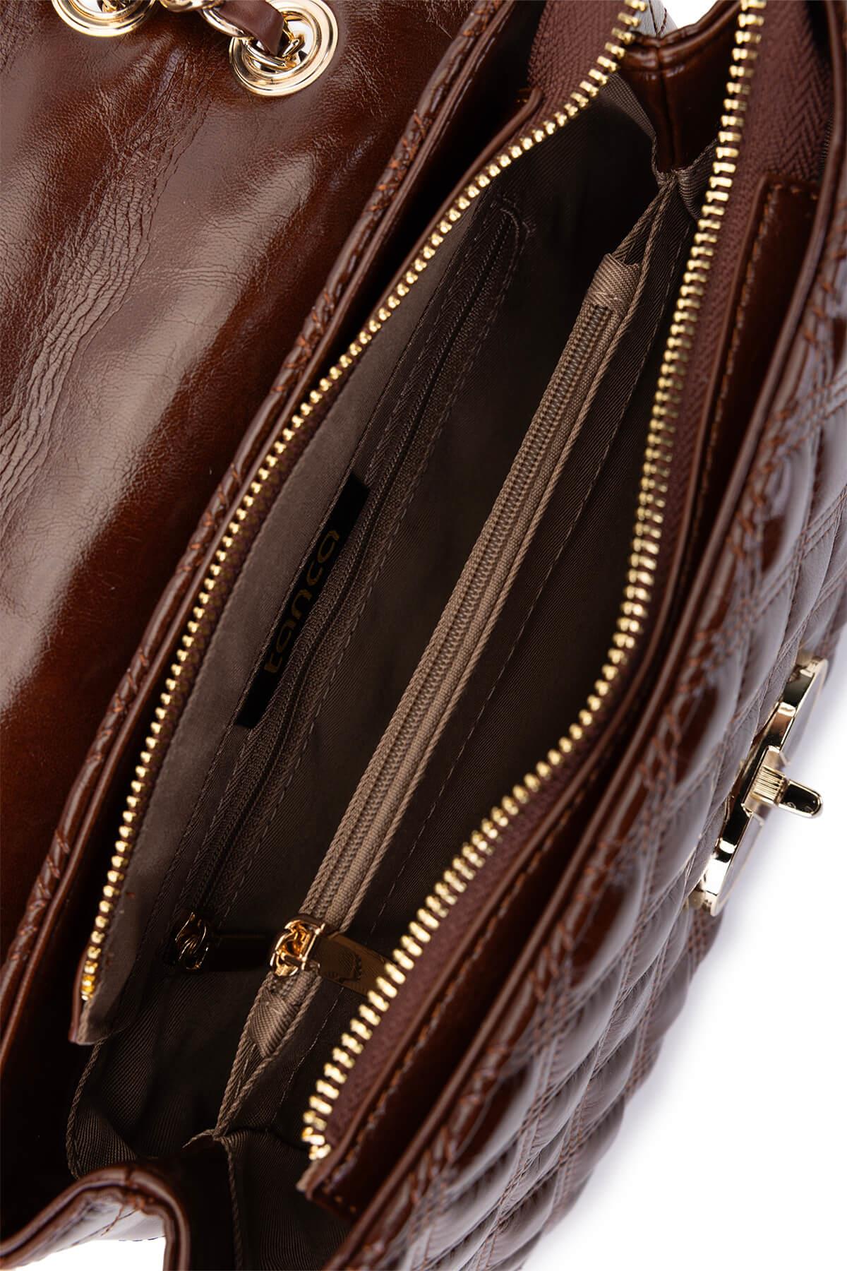 Tamer Tanca Kadın Suni Deri Kahverengi Omuz Çanta