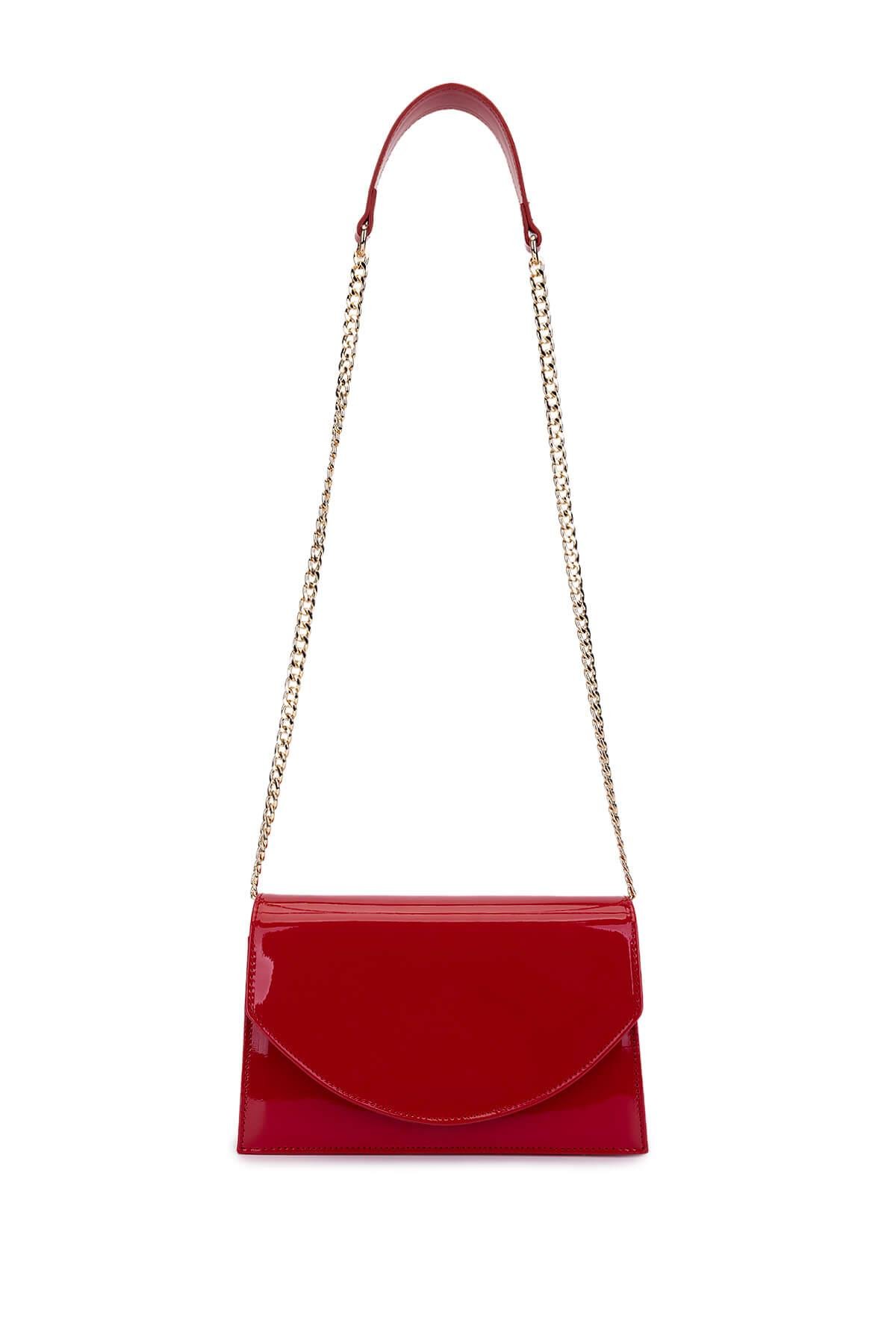 Tamer Tanca Kadın Suni Deri Kırmızı Rugan Kol Çantası