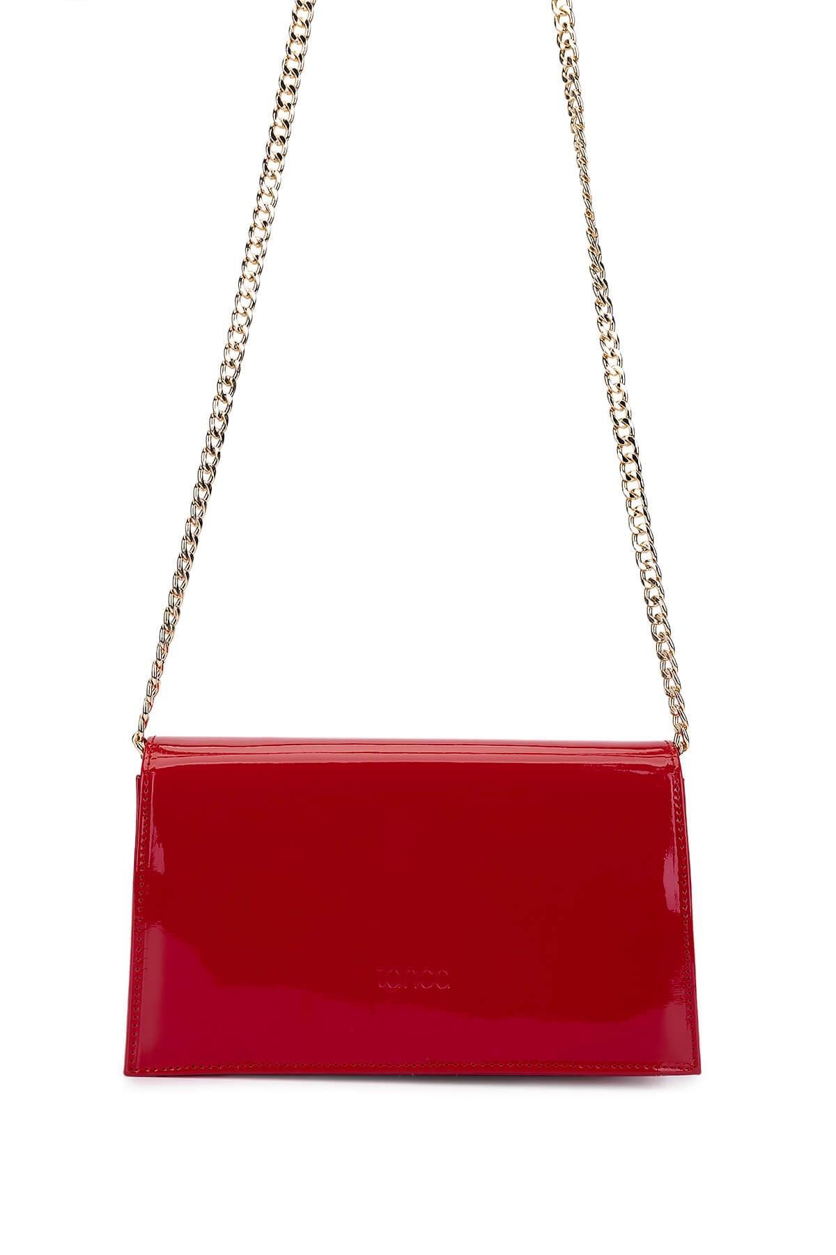 Tamer Tanca Kadın Suni Deri Kırmızı Rugan Kol Çantası