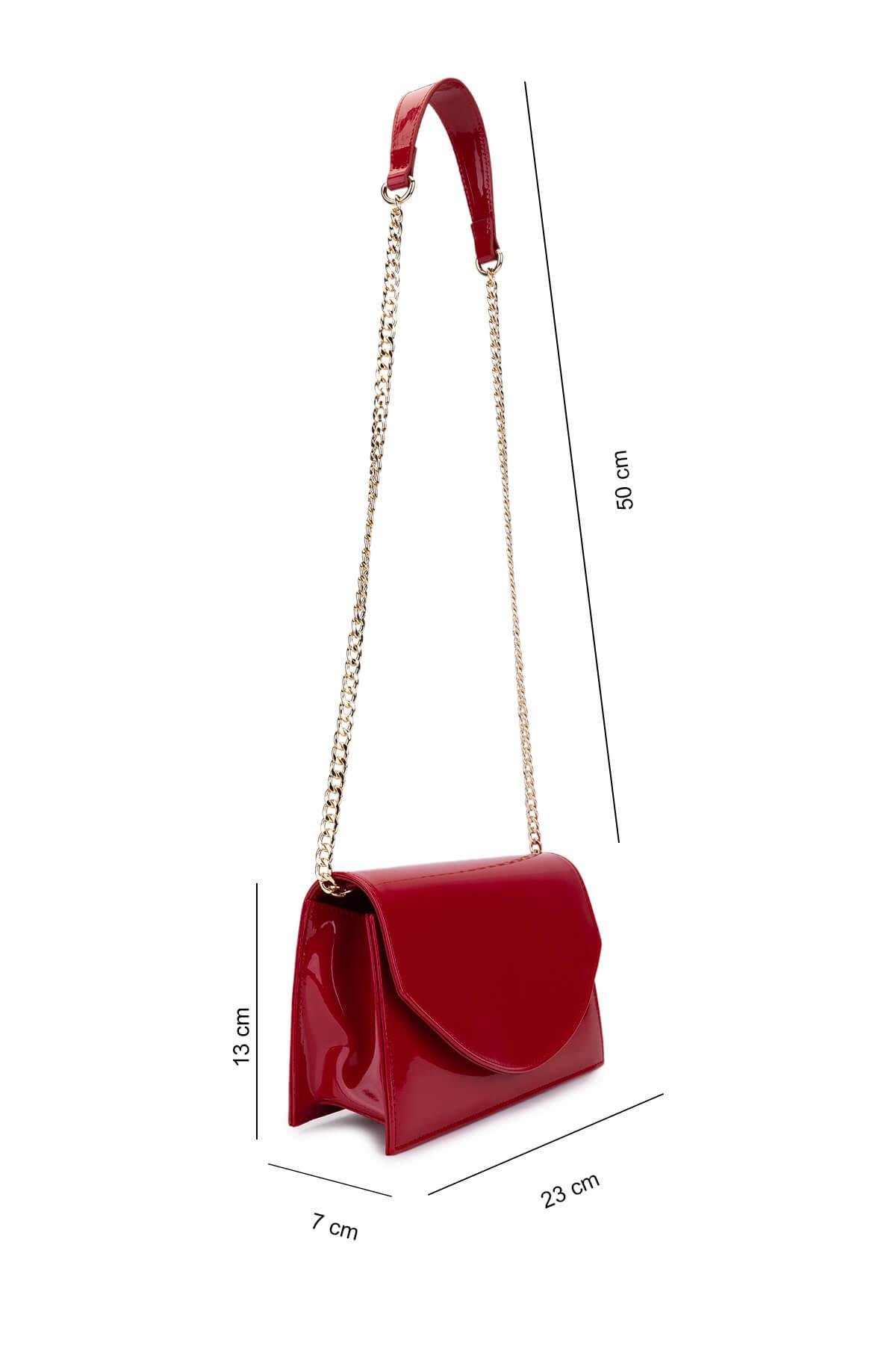 Tamer Tanca Kadın Suni Deri Kırmızı Rugan Kol Çantası