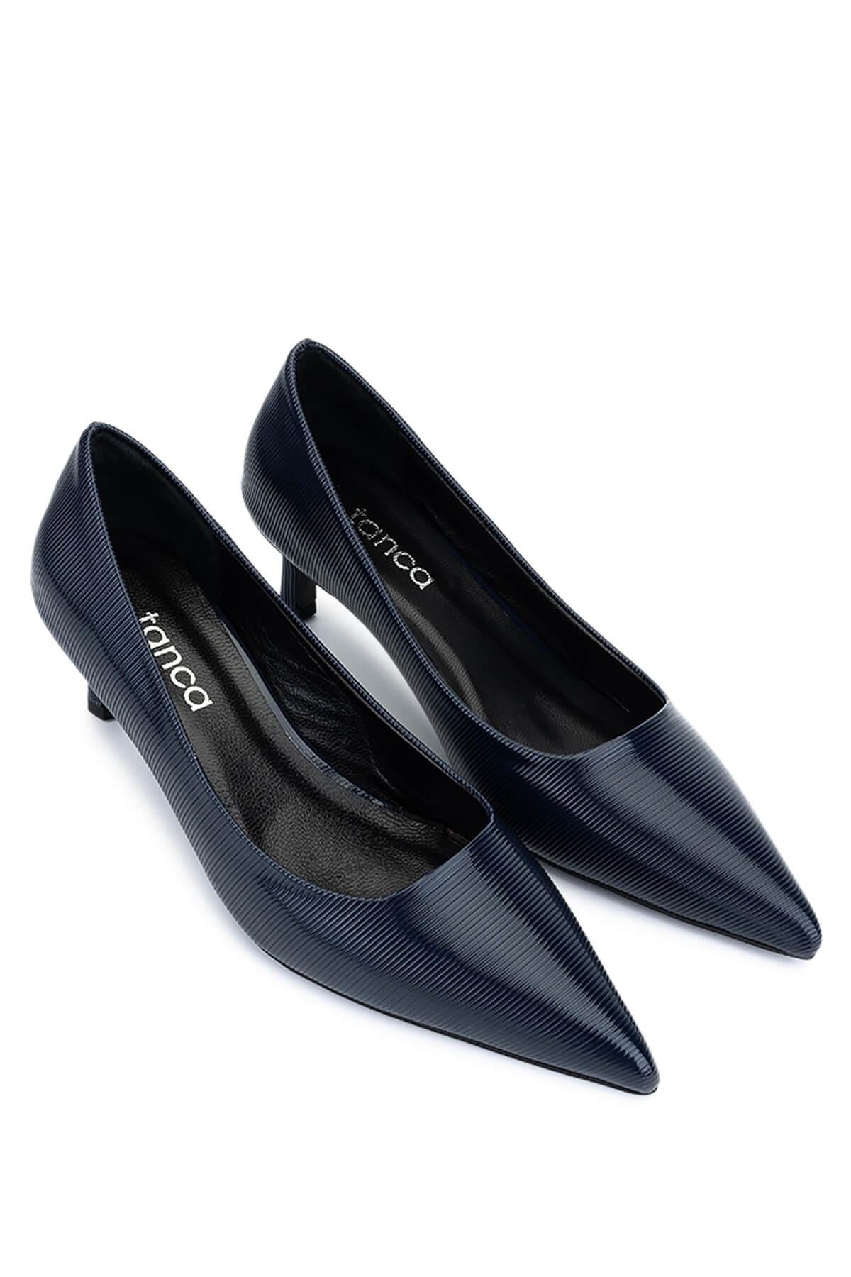 Tamer Tanca Kadın Suni Deri Lacivert Topuklu Ayakkabı