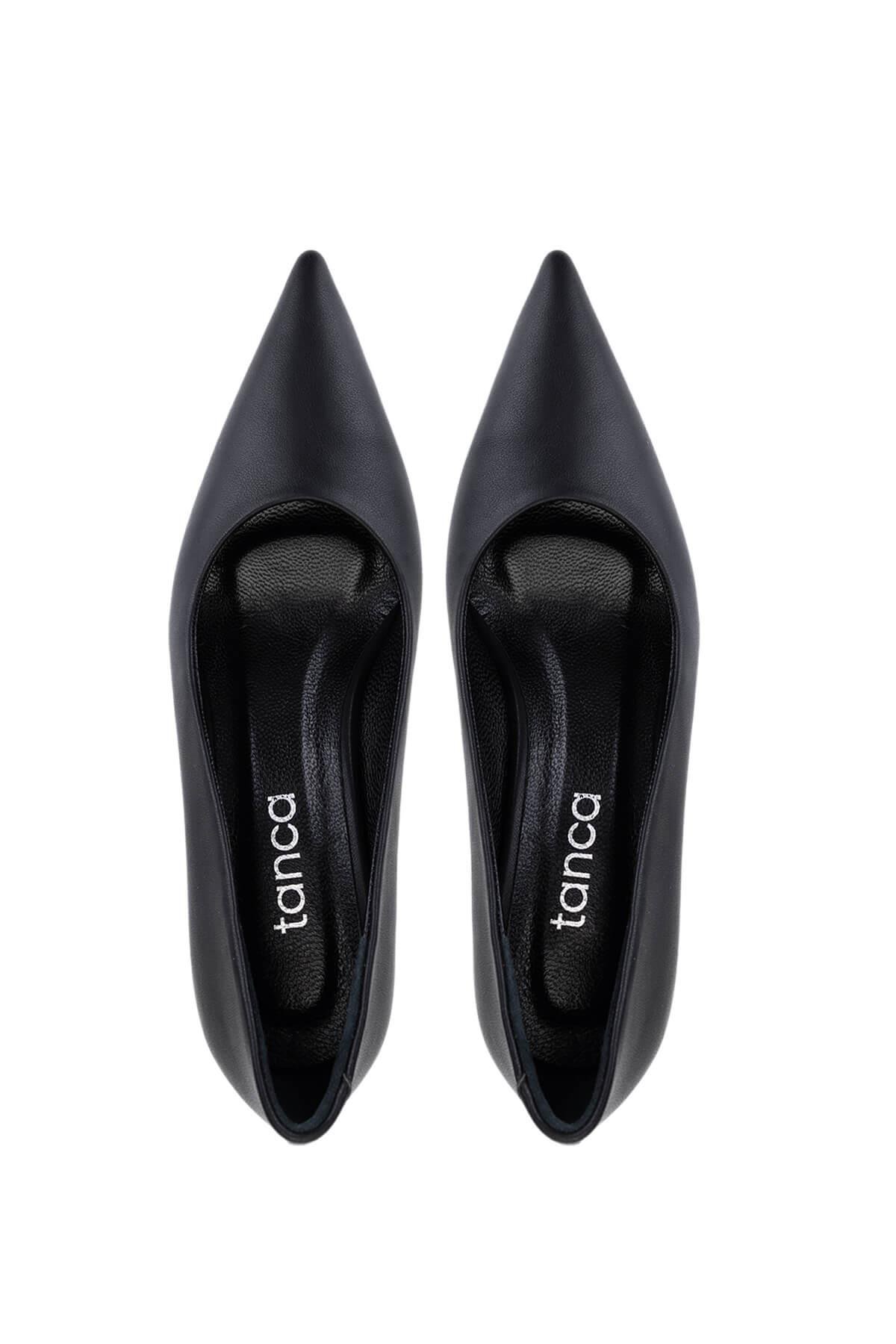 Tamer Tanca Kadın Suni Deri Siyah Deri Topuklu Ayakkabı