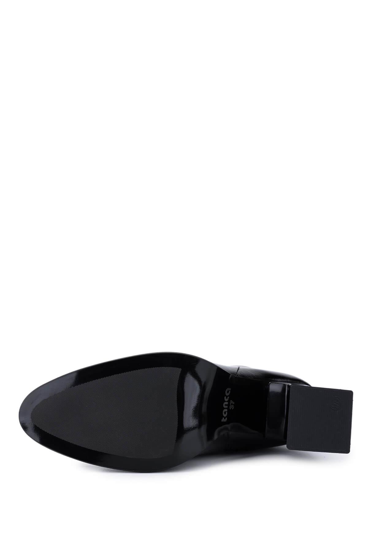 Tamer Tanca Kadın Suni Deri Siyah Deri Topuklu Çizme