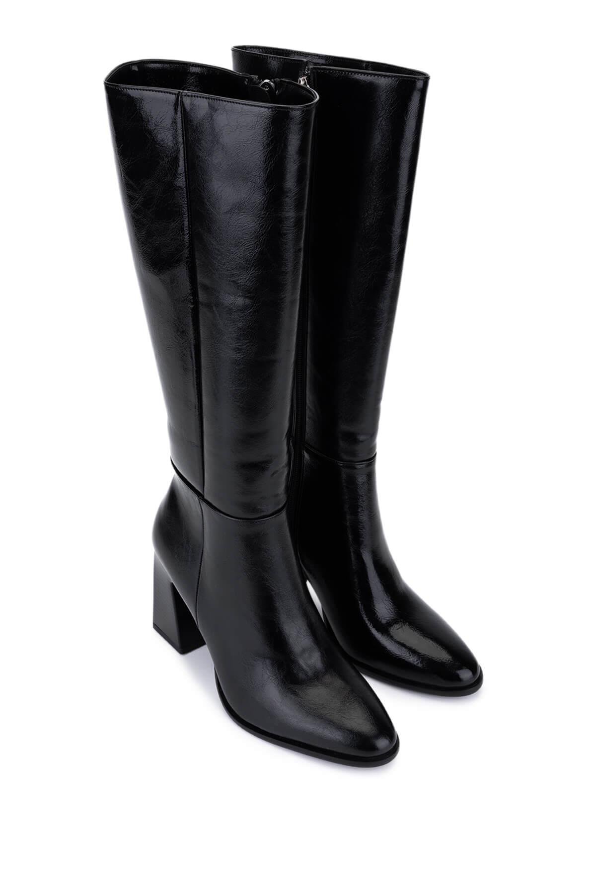 Tamer Tanca Kadın Suni Deri Siyah Deri Topuklu Çizme