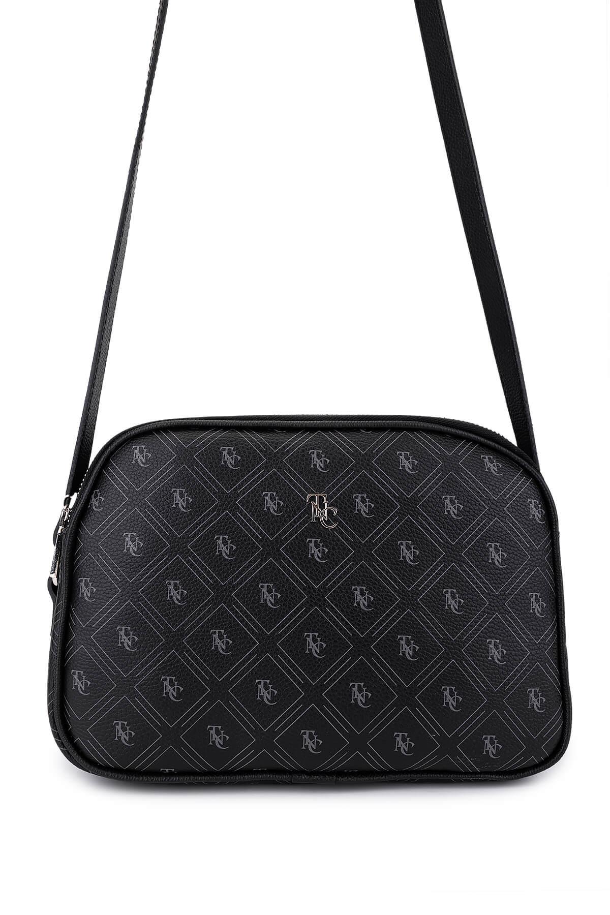 Tamer Tanca Kadın Suni Deri Siyah Desen Postacı Çanta