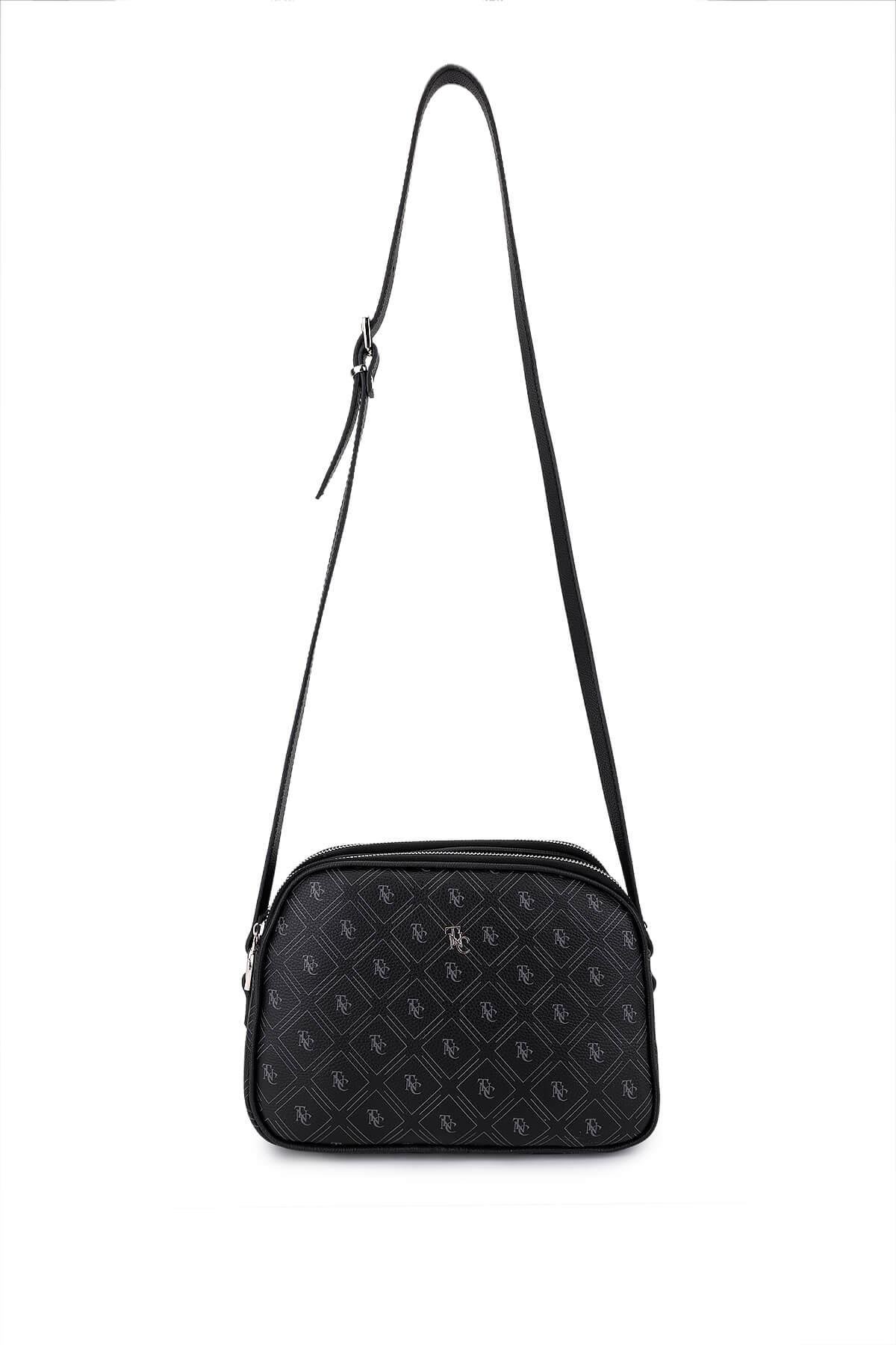 Tamer Tanca Kadın Suni Deri Siyah Desen Postacı Çanta