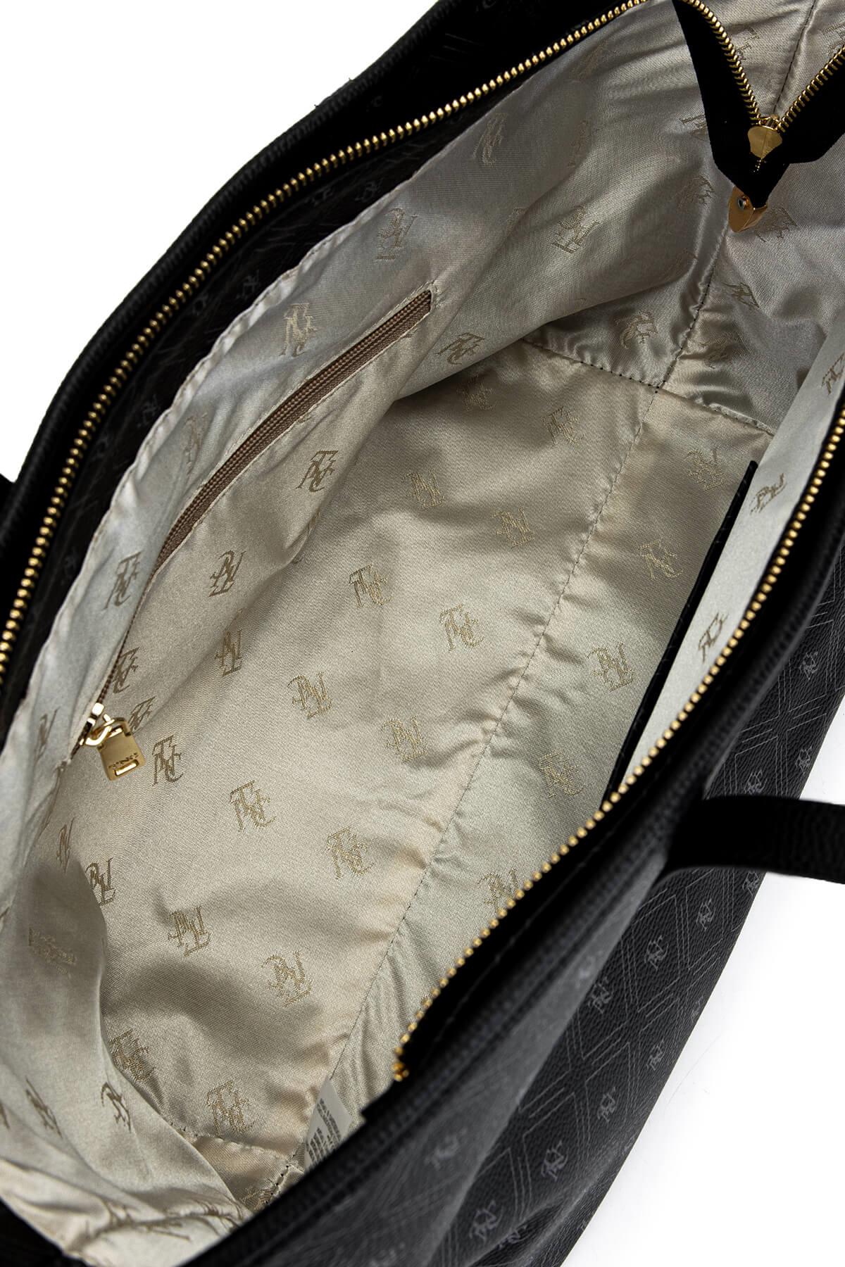 Tamer Tanca Kadın Suni Deri Siyah Desen Kol Çantası