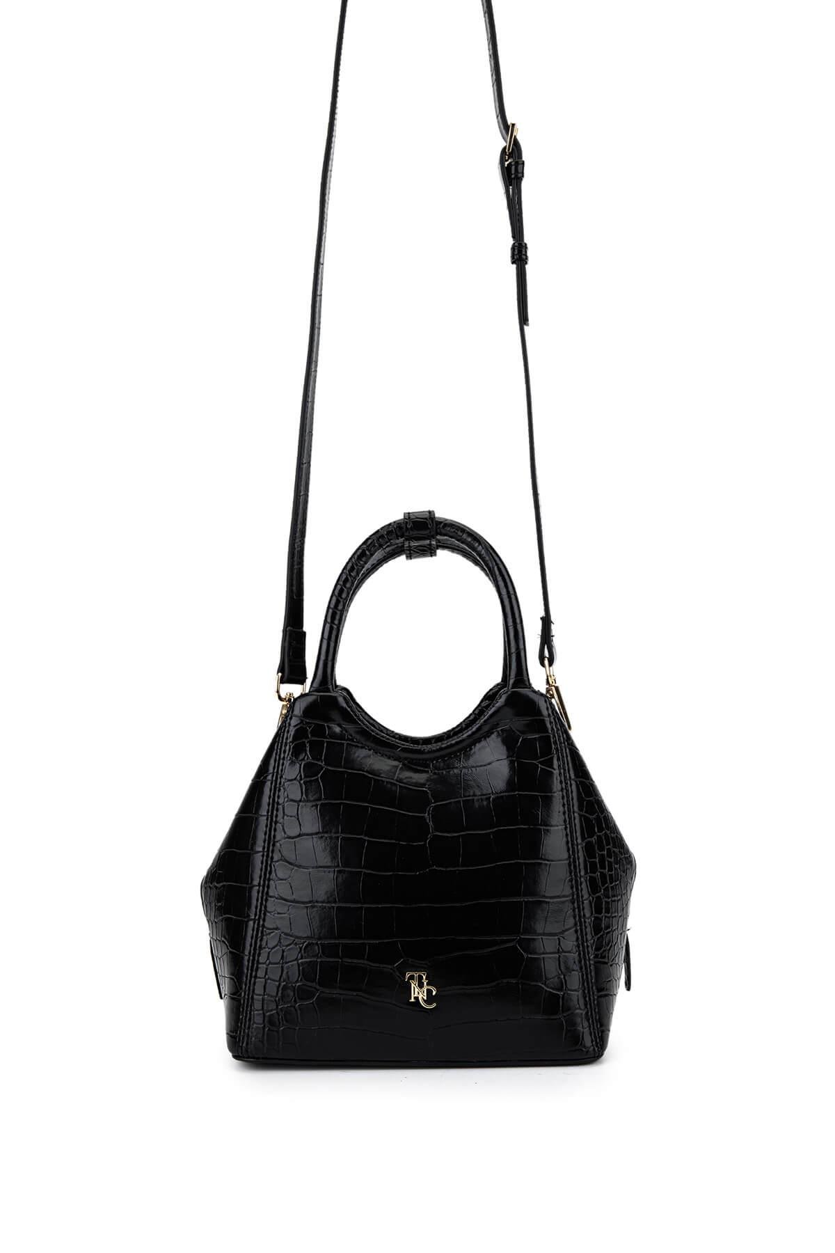 Tamer Tanca Kadın Suni Deri Siyah Kroko Kol Çantası