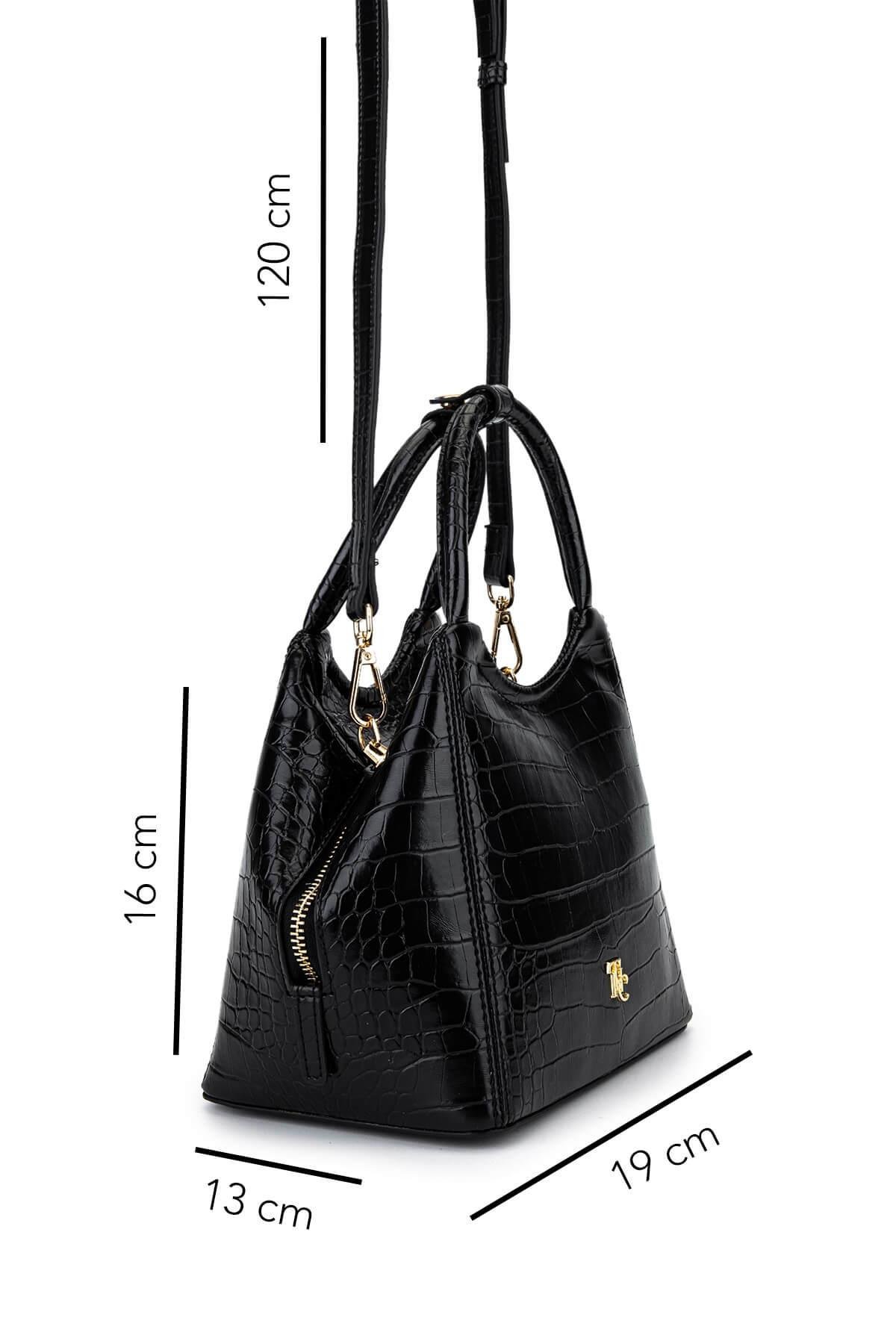 Tamer Tanca Kadın Suni Deri Siyah Kroko Kol Çantası