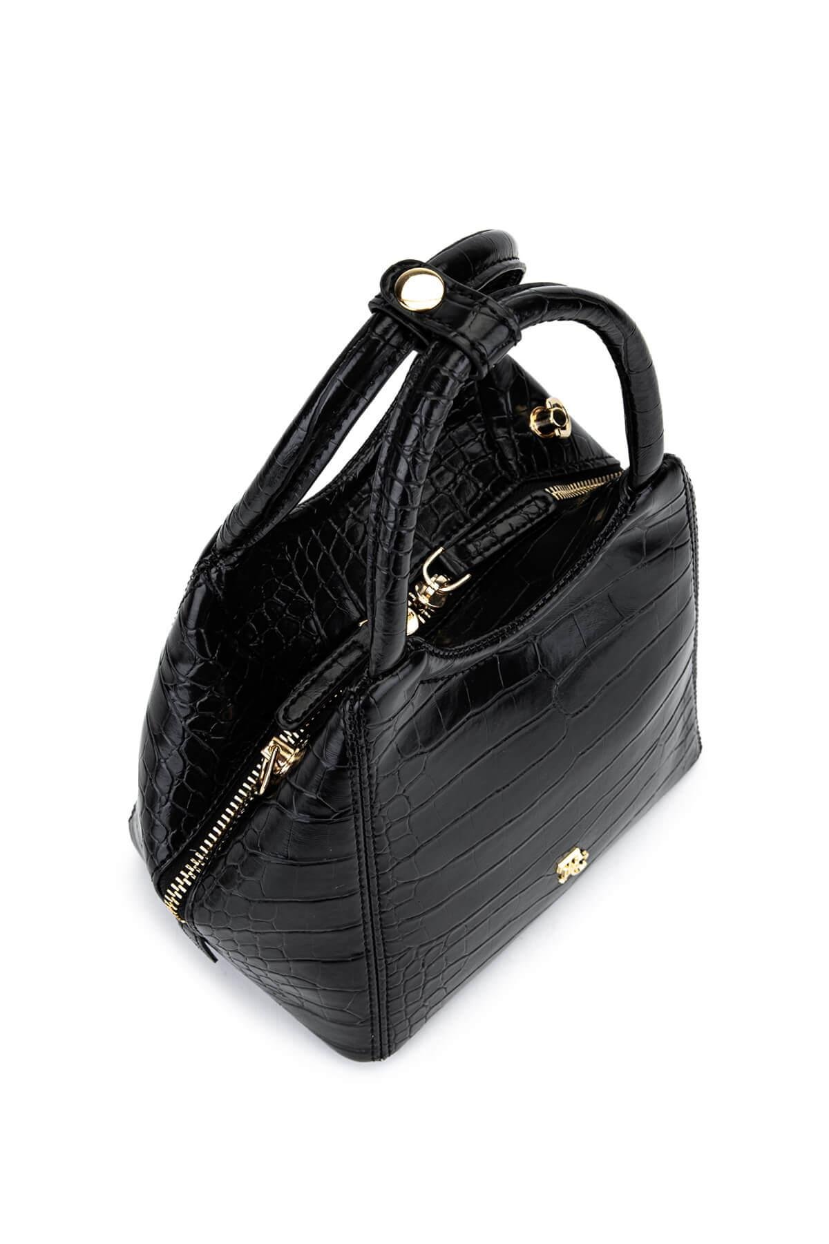 Tamer Tanca Kadın Suni Deri Siyah Kroko Kol Çantası