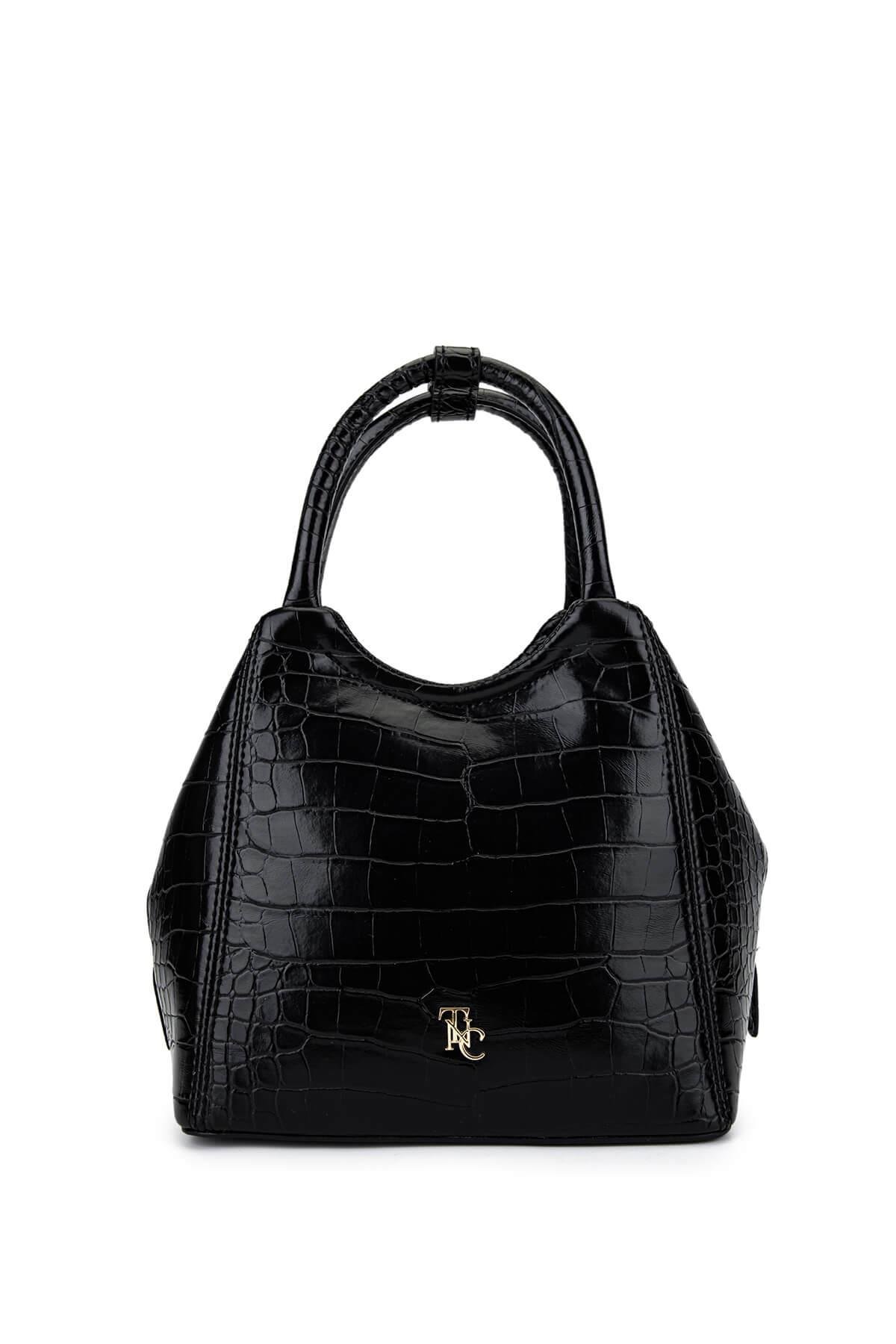 Tamer Tanca Kadın Suni Deri Siyah Kroko Kol Çantası