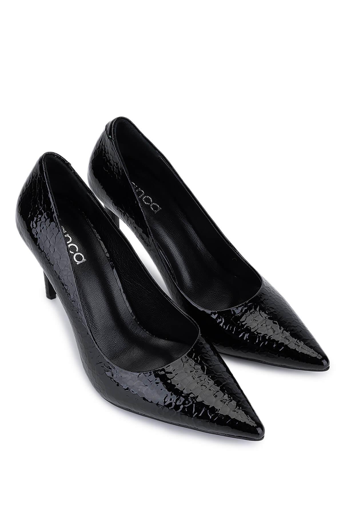Tamer Tanca Kadın Suni Deri Siyah Kroko Topuklu Ayakkabı