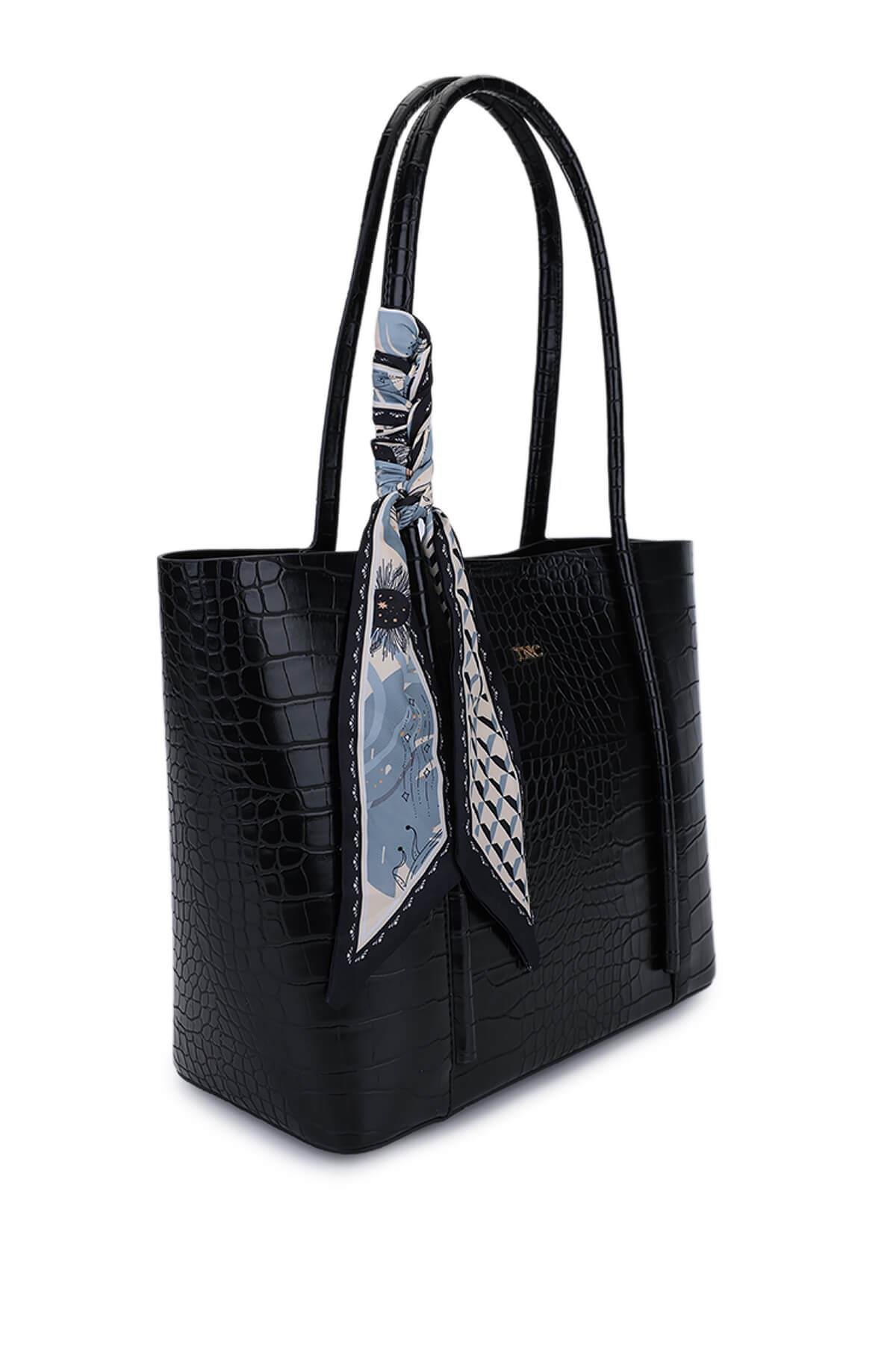Tamer Tanca Kadın Suni Deri Siyah Kroko Omuz Çanta
