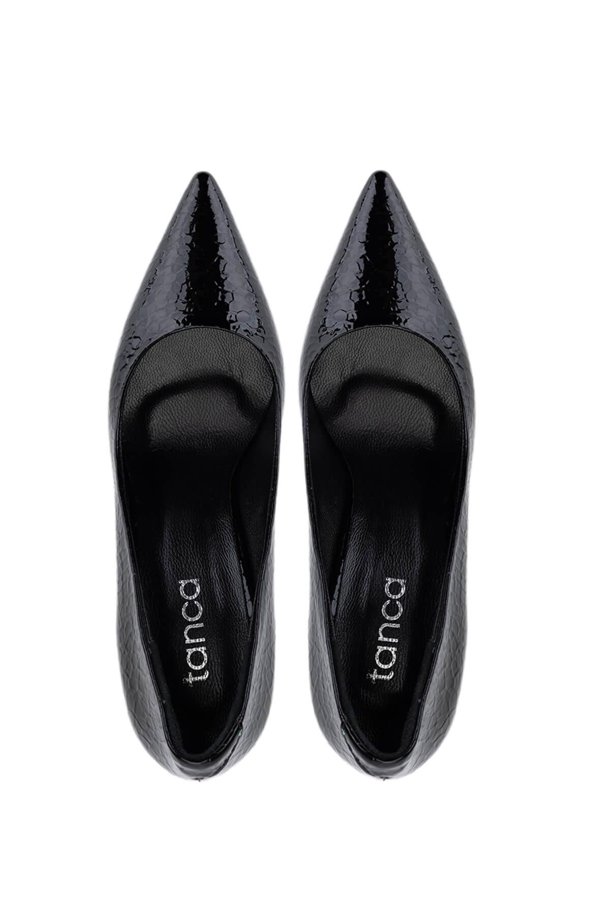 Tamer Tanca Kadın Suni Deri Siyah Kroko Topuklu Ayakkabı