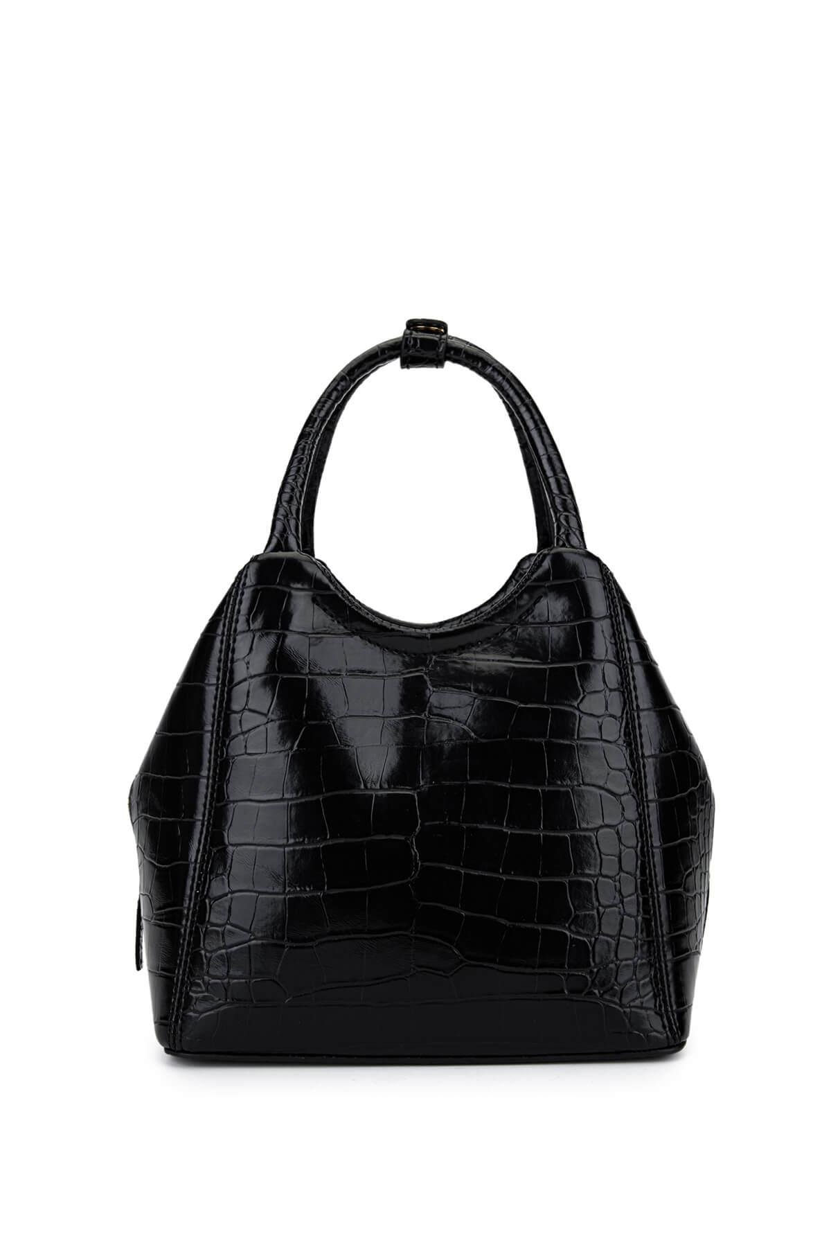 Tamer Tanca Kadın Suni Deri Siyah Kroko Kol Çantası