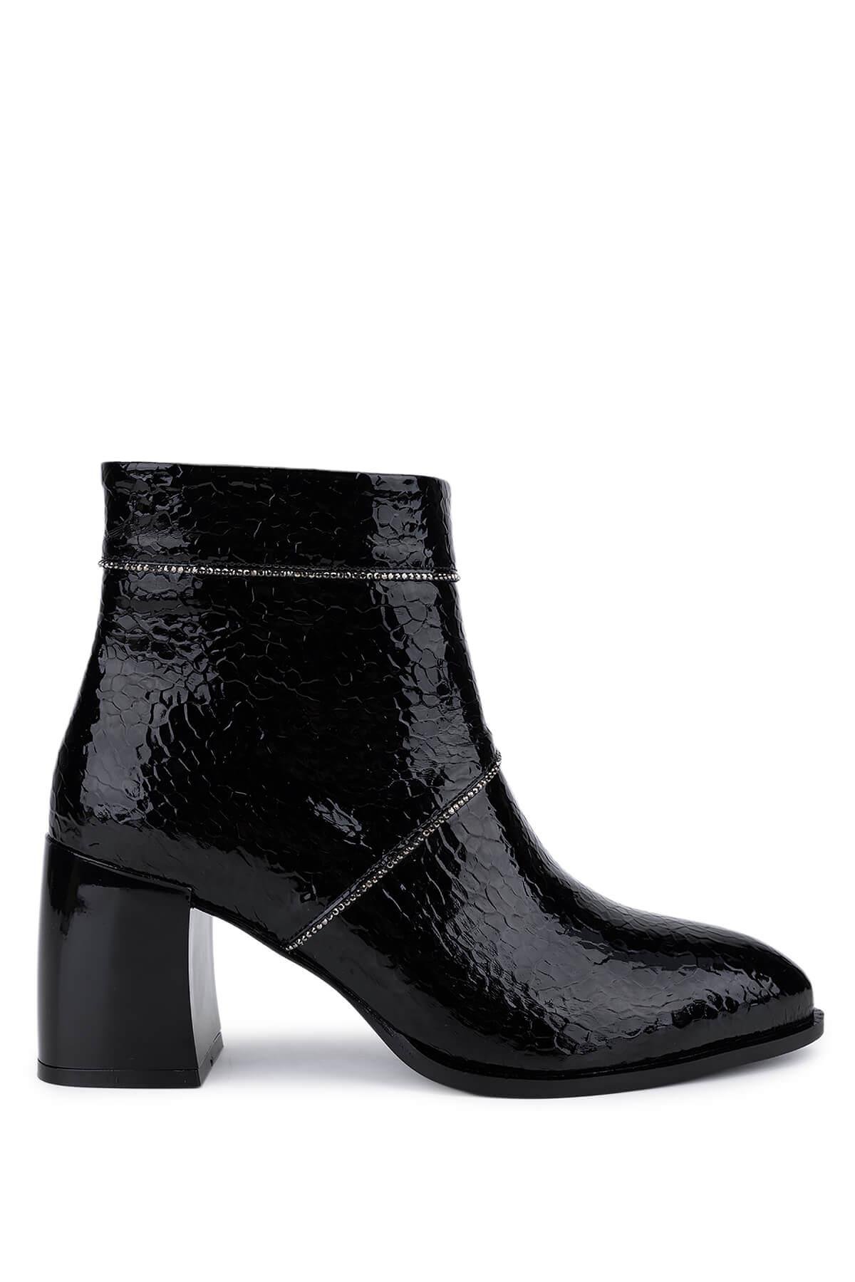 Tamer Tanca Kadın Suni Deri Siyah Rugan Topuklu Bot