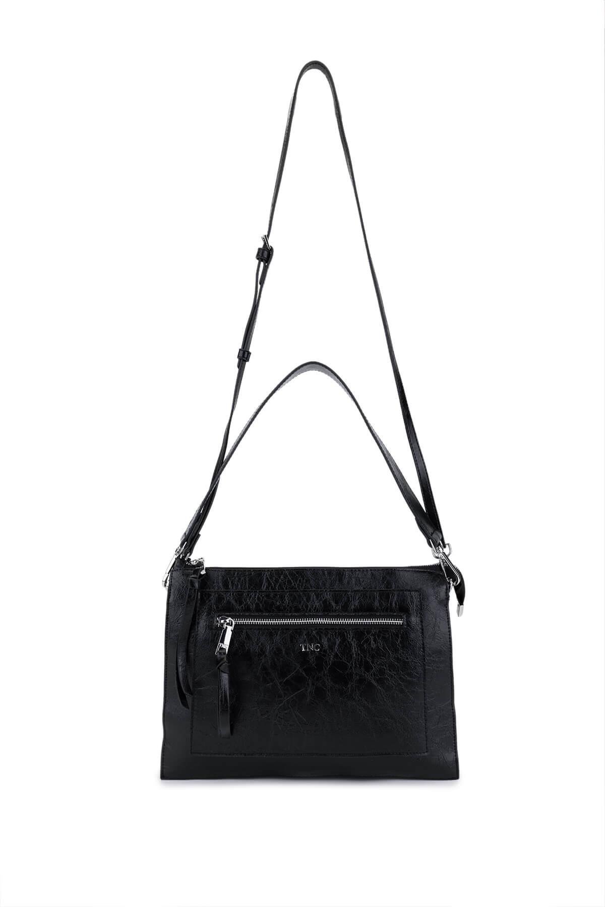 Tamer Tanca Kadın Suni Deri Siyah Rugan Kol Çantası