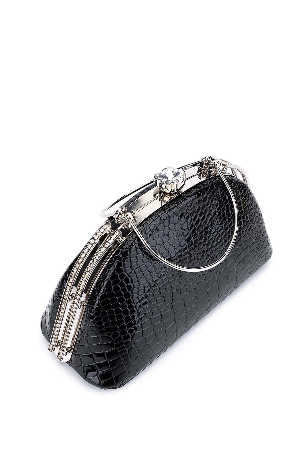 Tamer Tanca Kadın Suni Deri Siyah Rugan Abiye Çanta