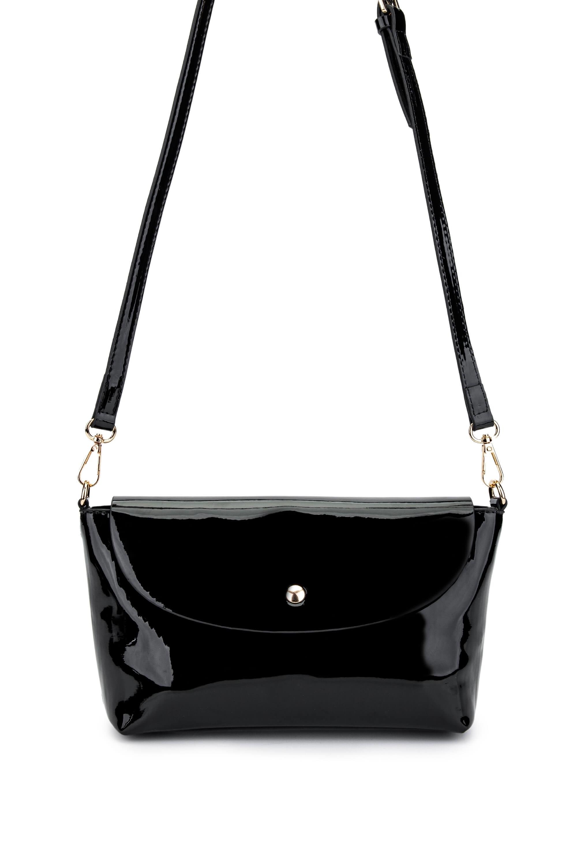 Tamer Tanca Kadın Suni Deri Siyah Rugan Kol Çantası