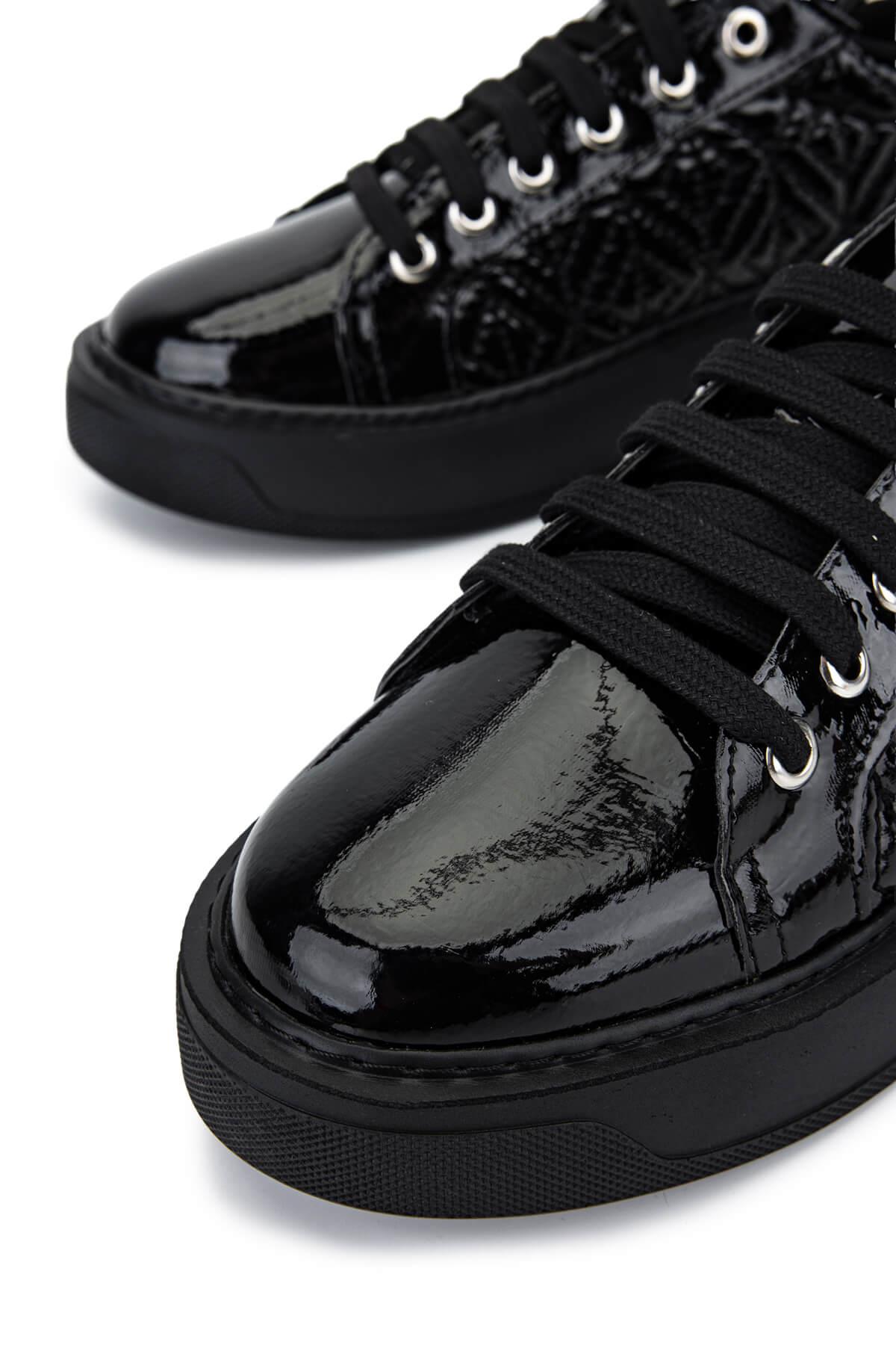 Tamer Tanca Kadın Suni Deri Siyah Rugan Sneakers & Spor Ayakkabı