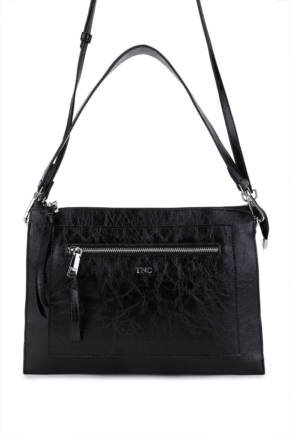 Tamer Tanca Kadın Suni Deri Siyah Rugan Kol Çantası
