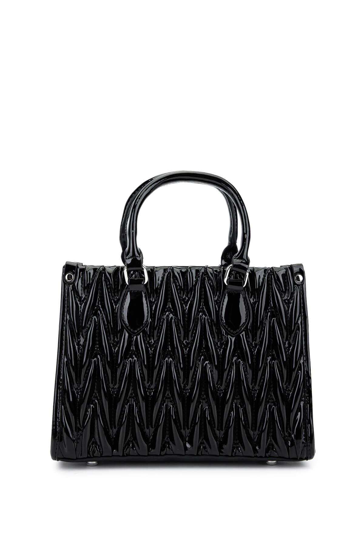 Tamer Tanca Kadın Suni Deri Siyah Rugan Omuz Çanta