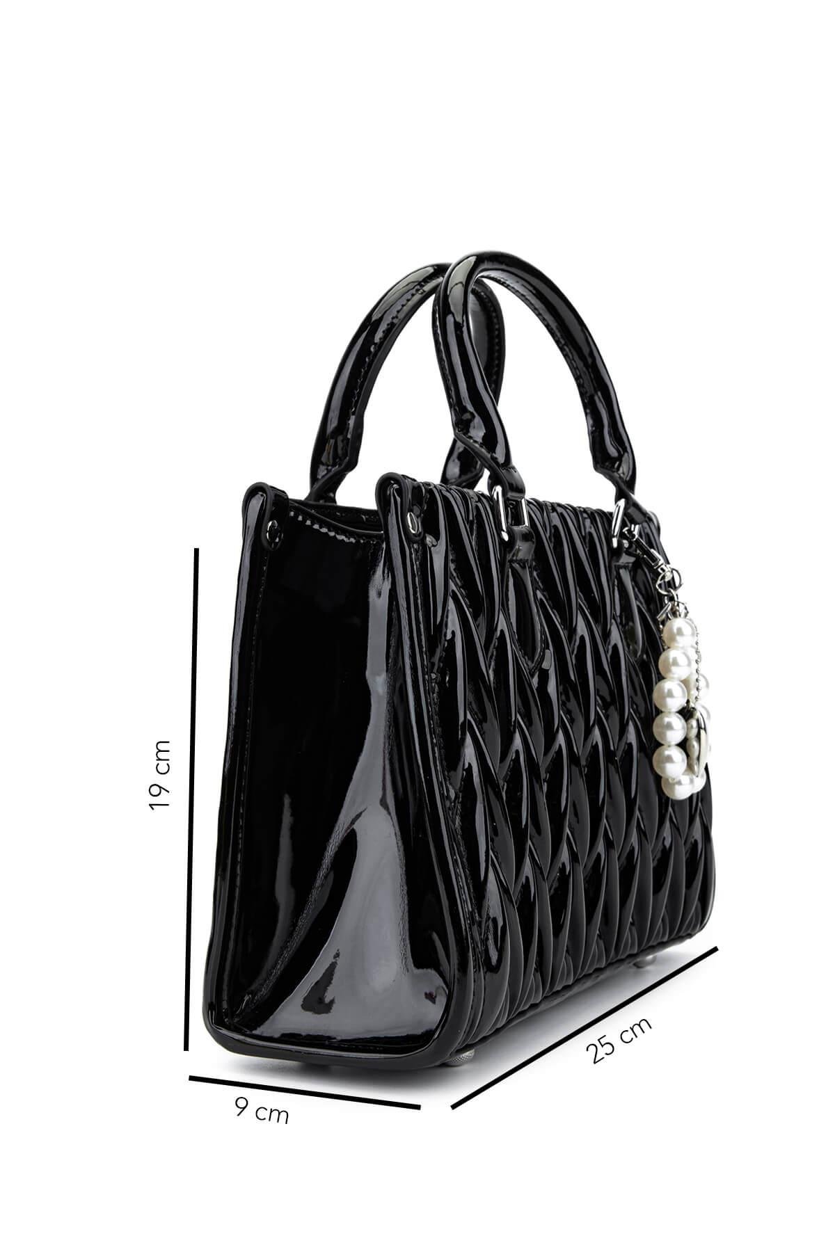 Tamer Tanca Kadın Suni Deri Siyah Rugan Omuz Çanta