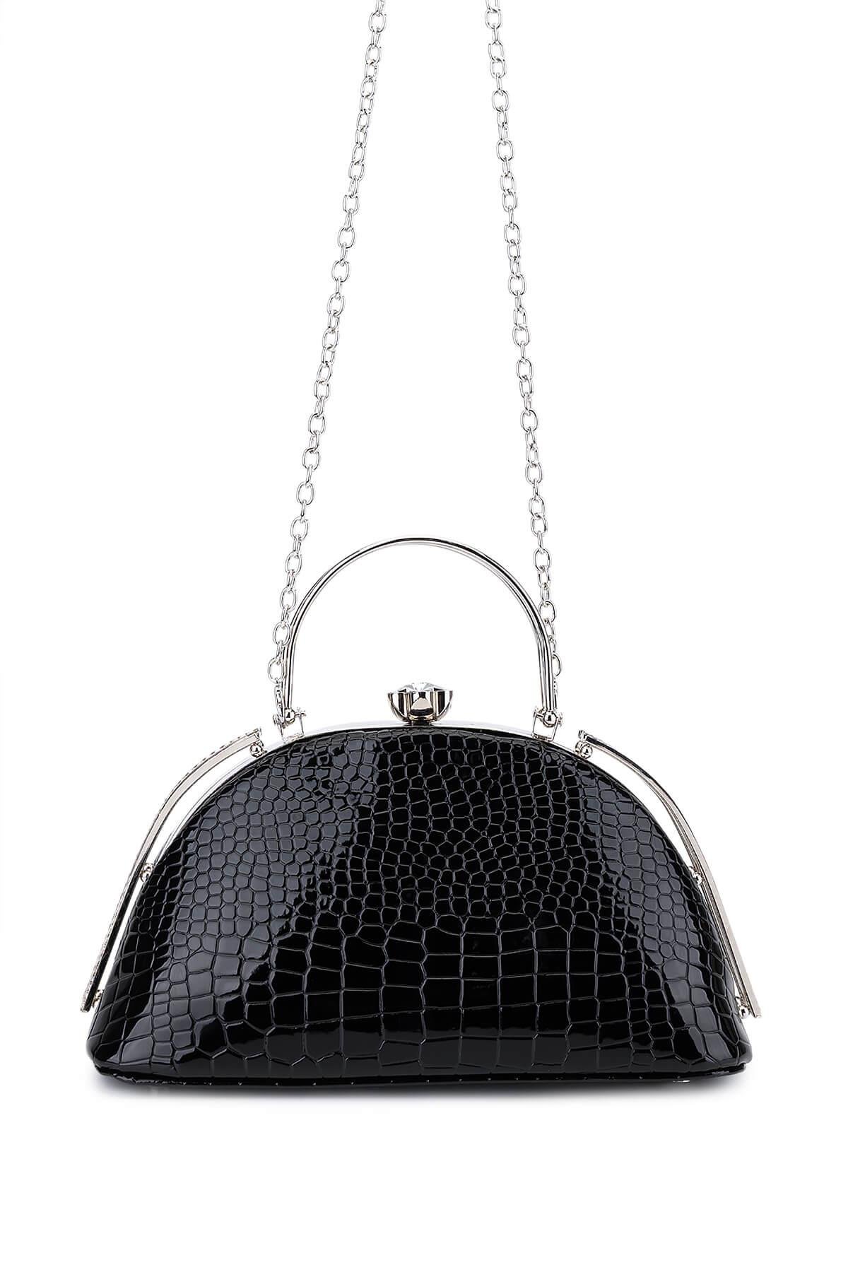 Tamer Tanca Kadın Suni Deri Siyah Rugan Abiye Çanta