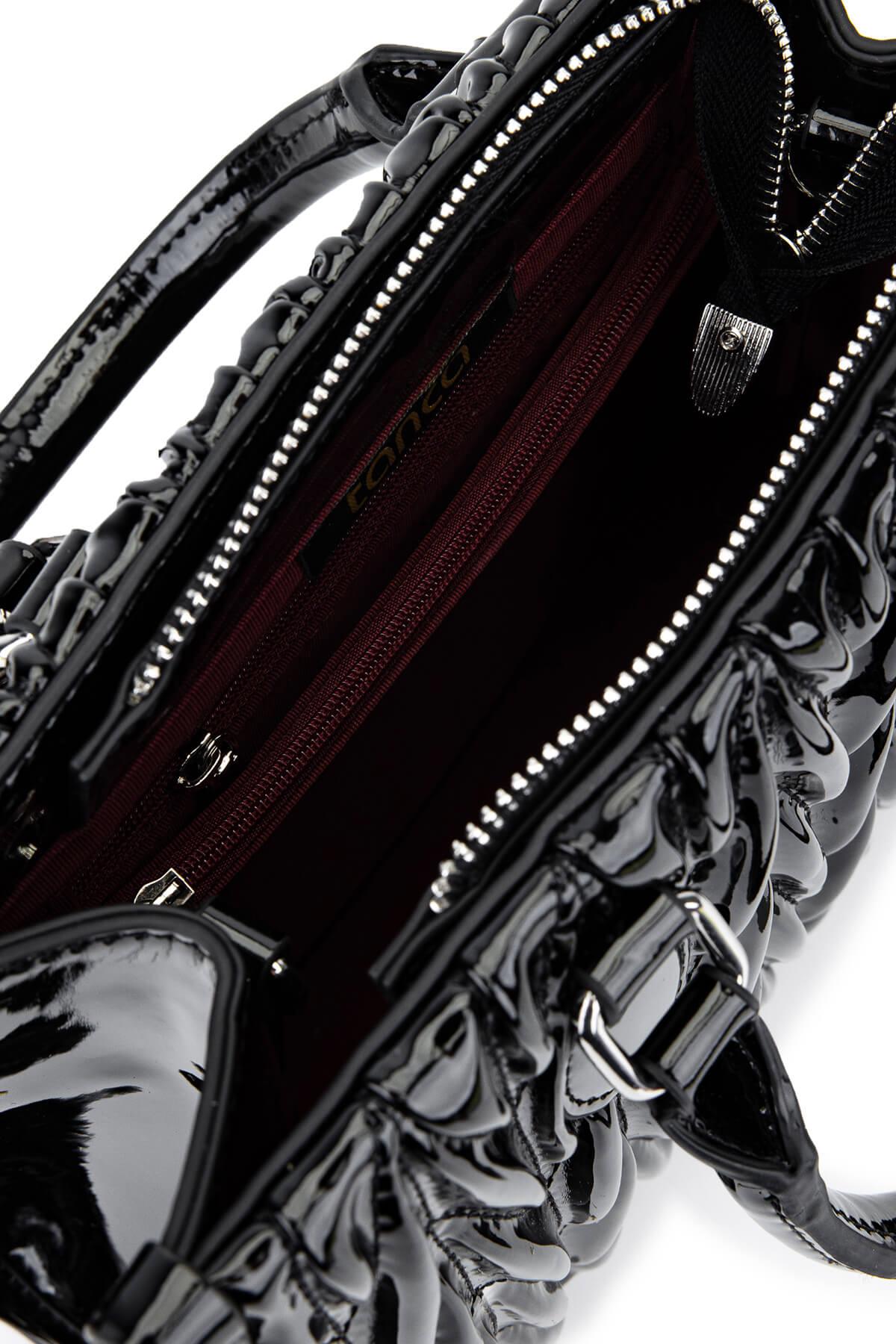 Tamer Tanca Kadın Suni Deri Siyah Rugan Omuz Çanta