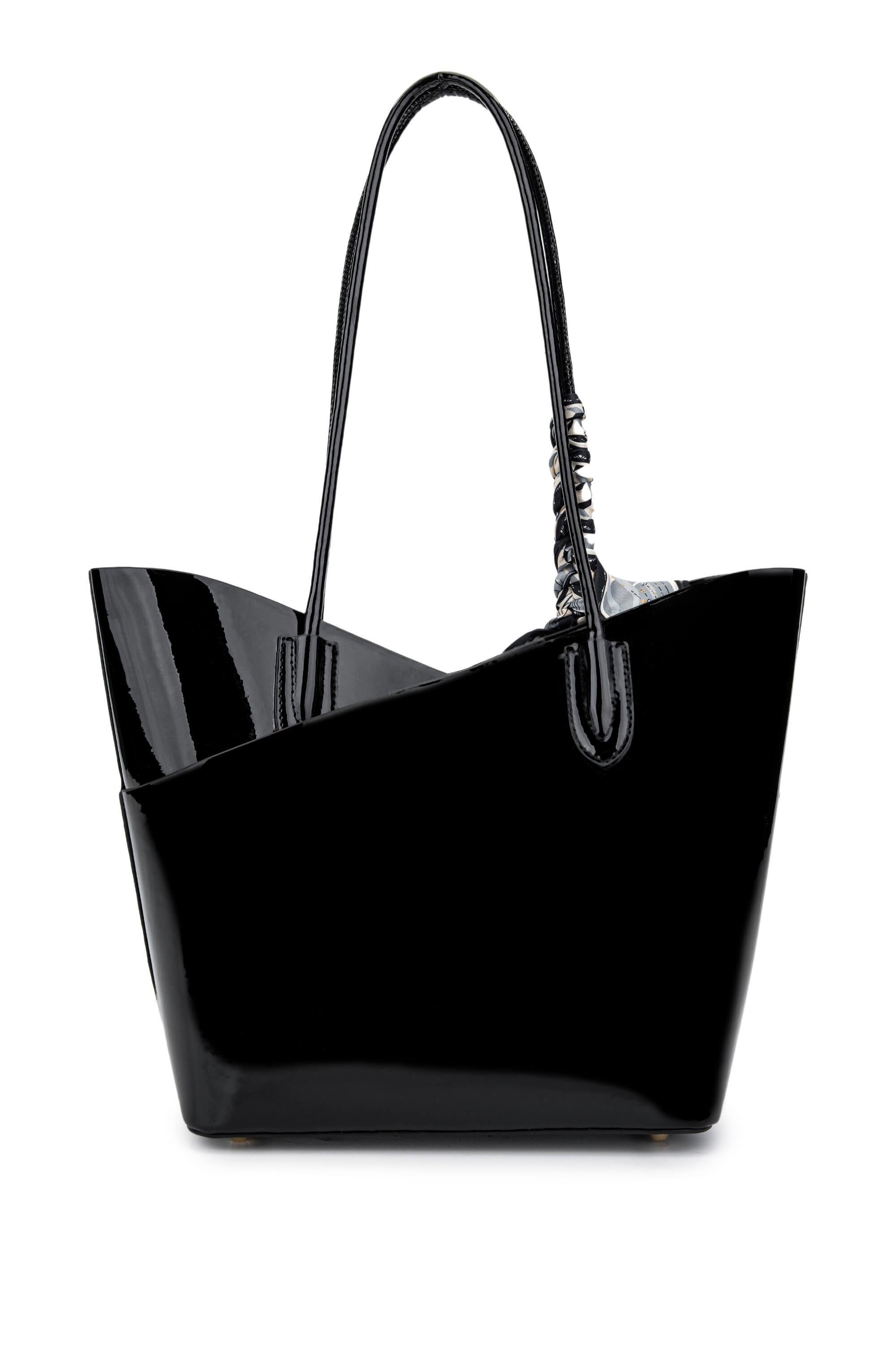 Tamer Tanca Kadın Suni Deri Siyah Rugan Kol Çantası