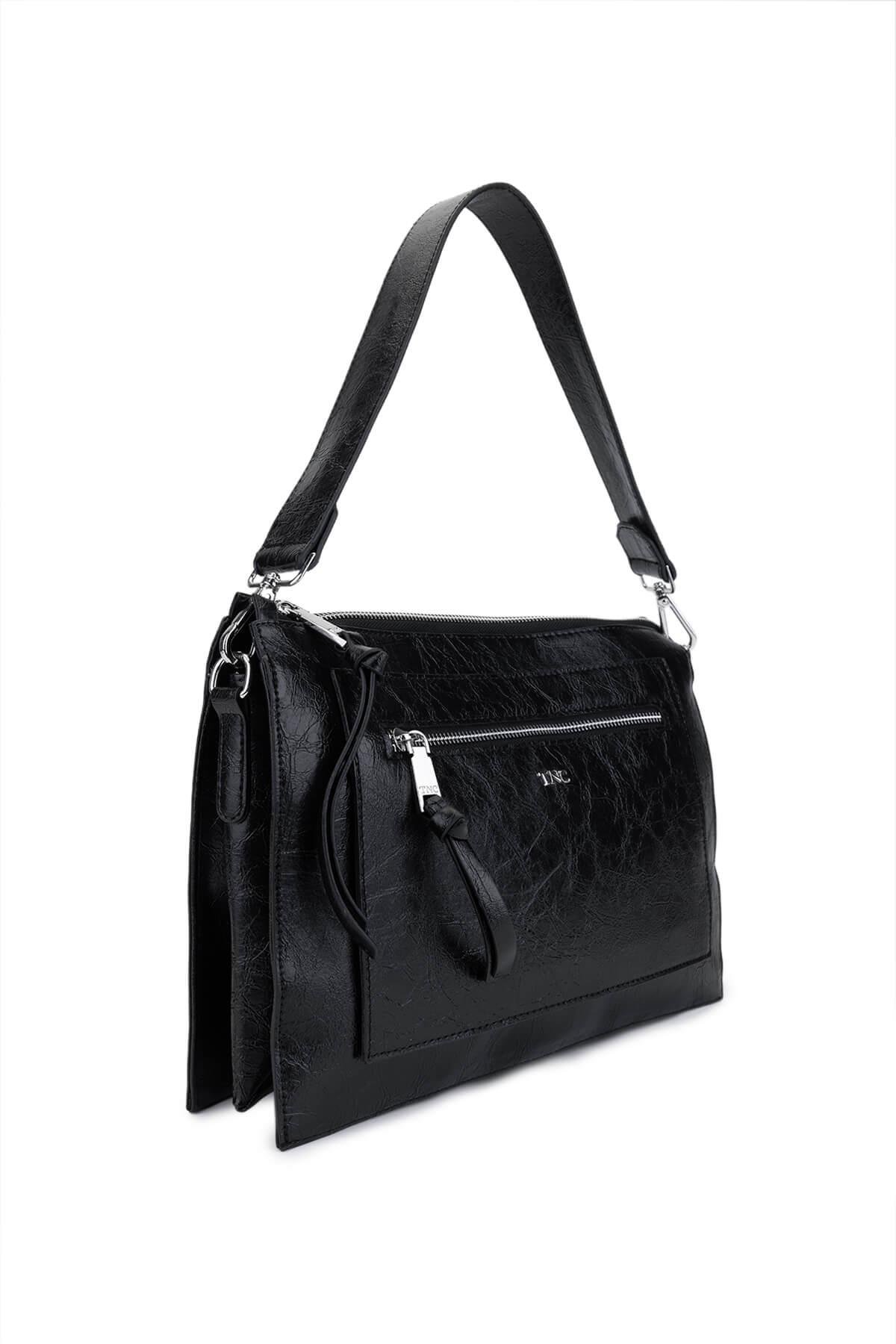 Tamer Tanca Kadın Suni Deri Siyah Rugan Kol Çantası