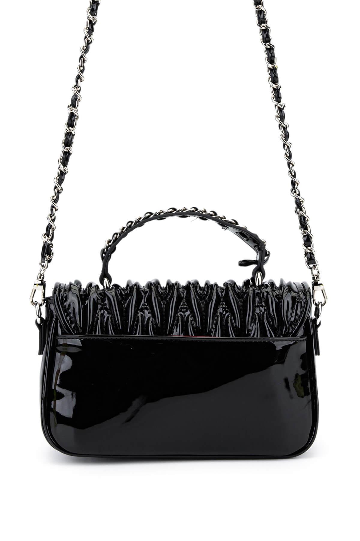 Tamer Tanca Kadın Suni Deri Siyah Rugan Omuz Çanta