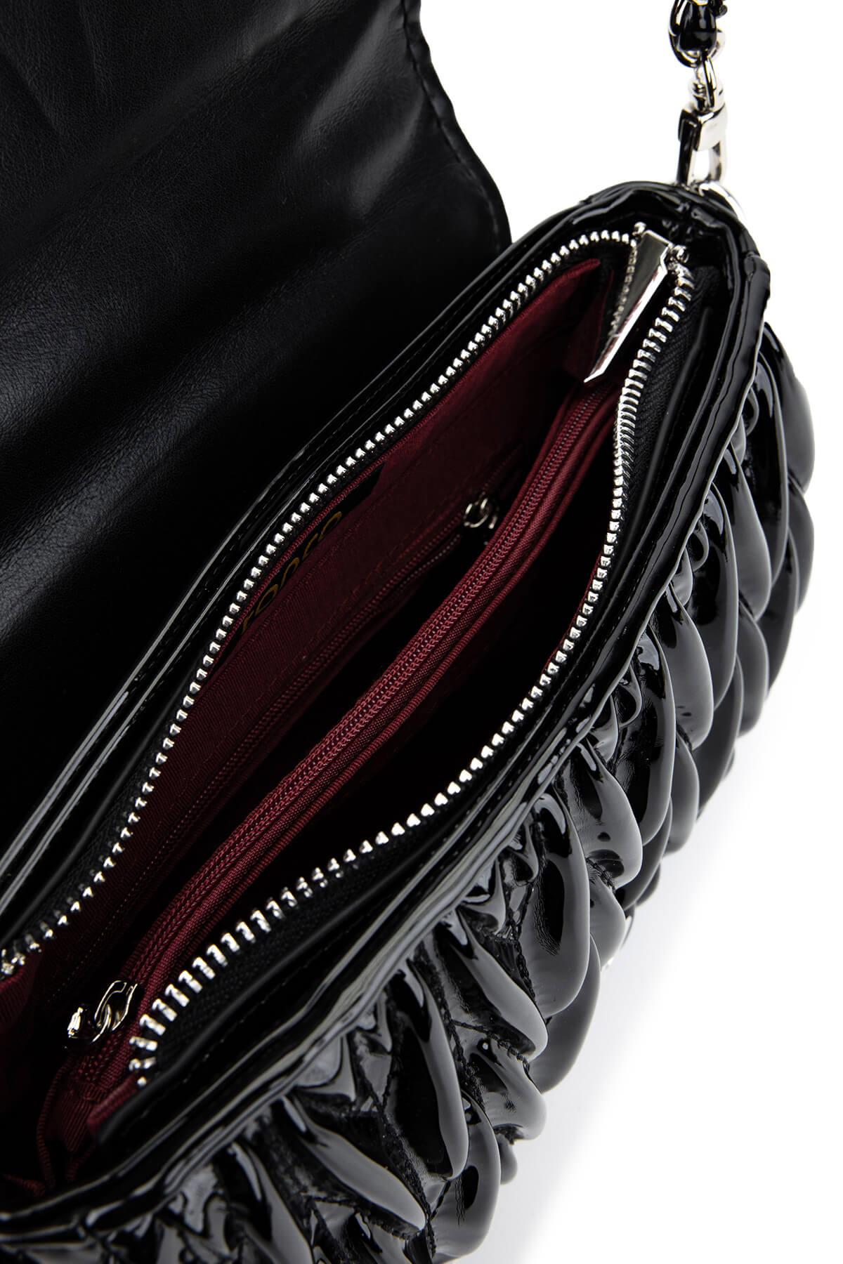 Tamer Tanca Kadın Suni Deri Siyah Rugan Omuz Çanta