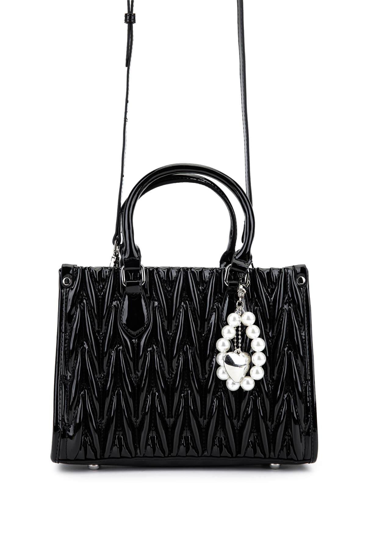 Tamer Tanca Kadın Suni Deri Siyah Rugan Omuz Çanta